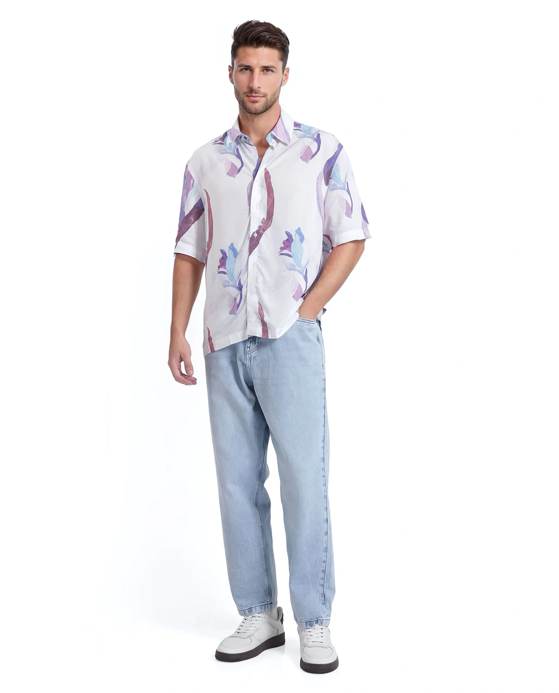 Rare Rabbit Men's Hydra White Viscose Floral Print Boxy Fit Half Sleeve Collared Shirt - Image 3