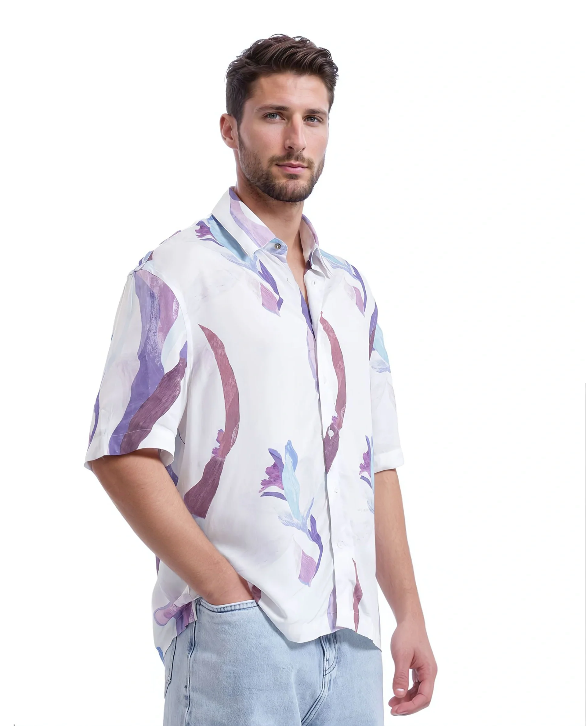 Rare Rabbit Men's Hydra White Viscose Floral Print Boxy Fit Half Sleeve Collared Shirt - Image 4