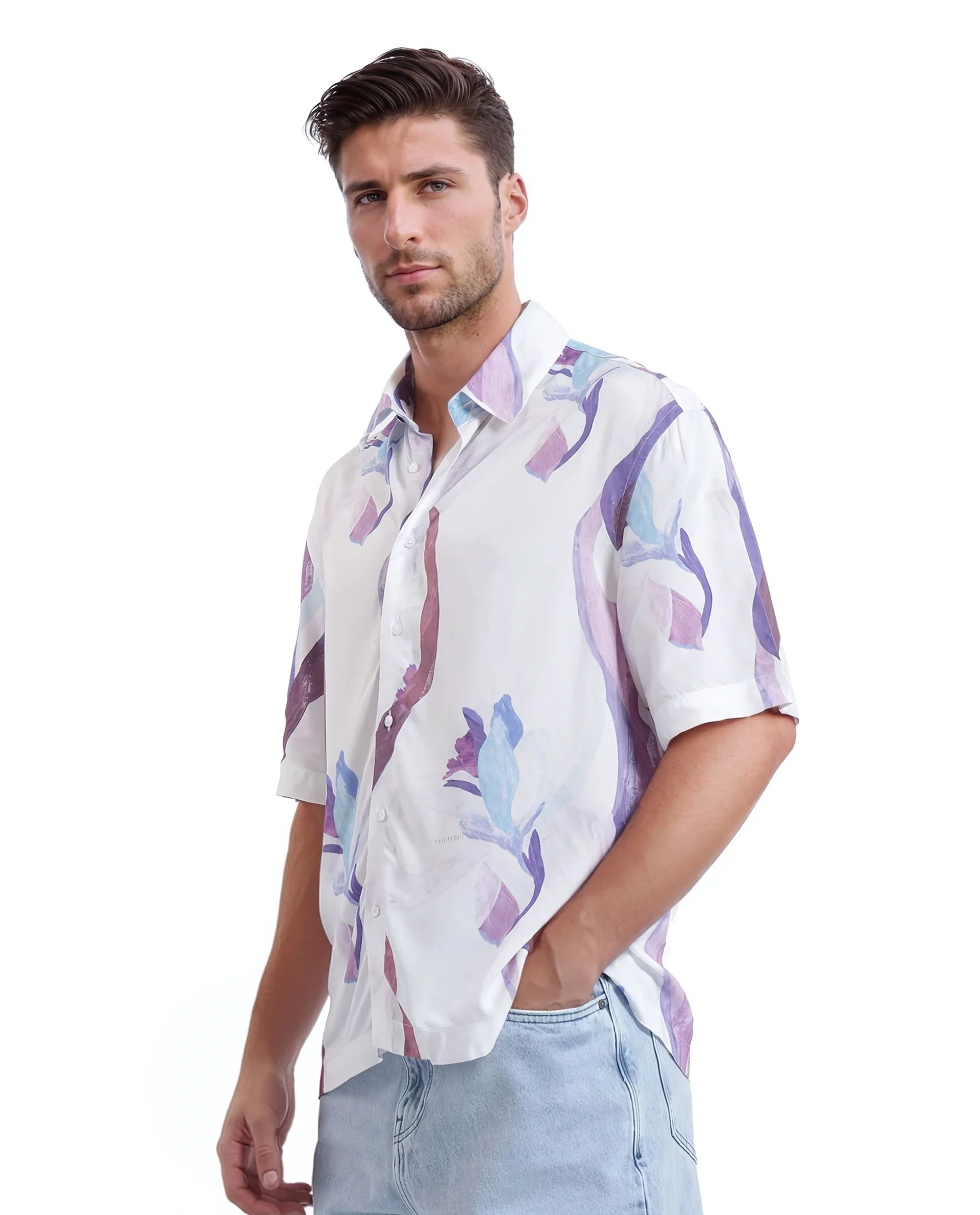 Rare Rabbit Men's Hydra White Viscose Floral Print Boxy Fit Half Sleeve Collared Shirt - Image 6