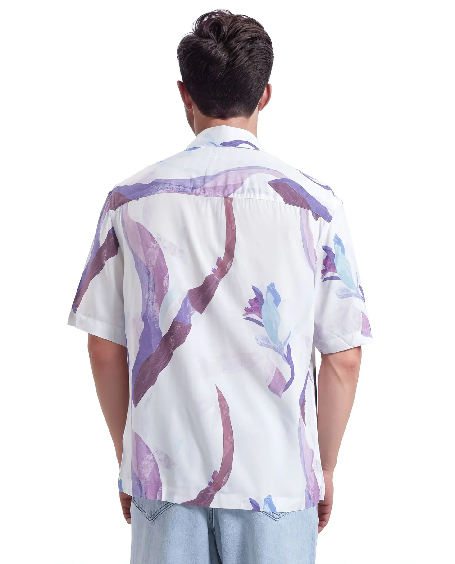 Rare Rabbit Men's Hydra White Viscose Floral Print Boxy Fit Half Sleeve Collared Shirt - Image 7