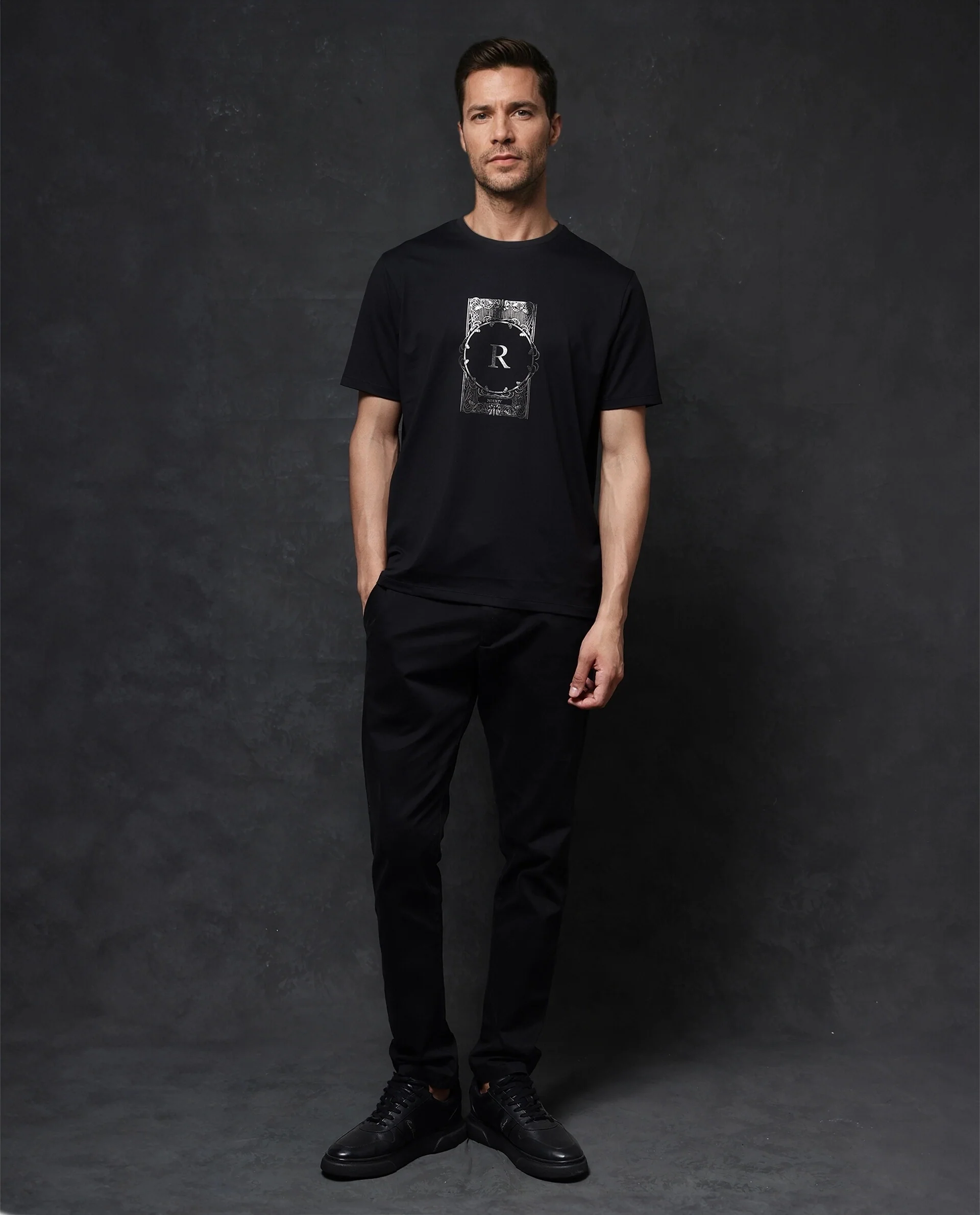 Rare Rabbit Men's Hype Black Cotton Blend Graphic Print Regular Fit Half Sleeve Crew Neck T-Shirt - Image 3