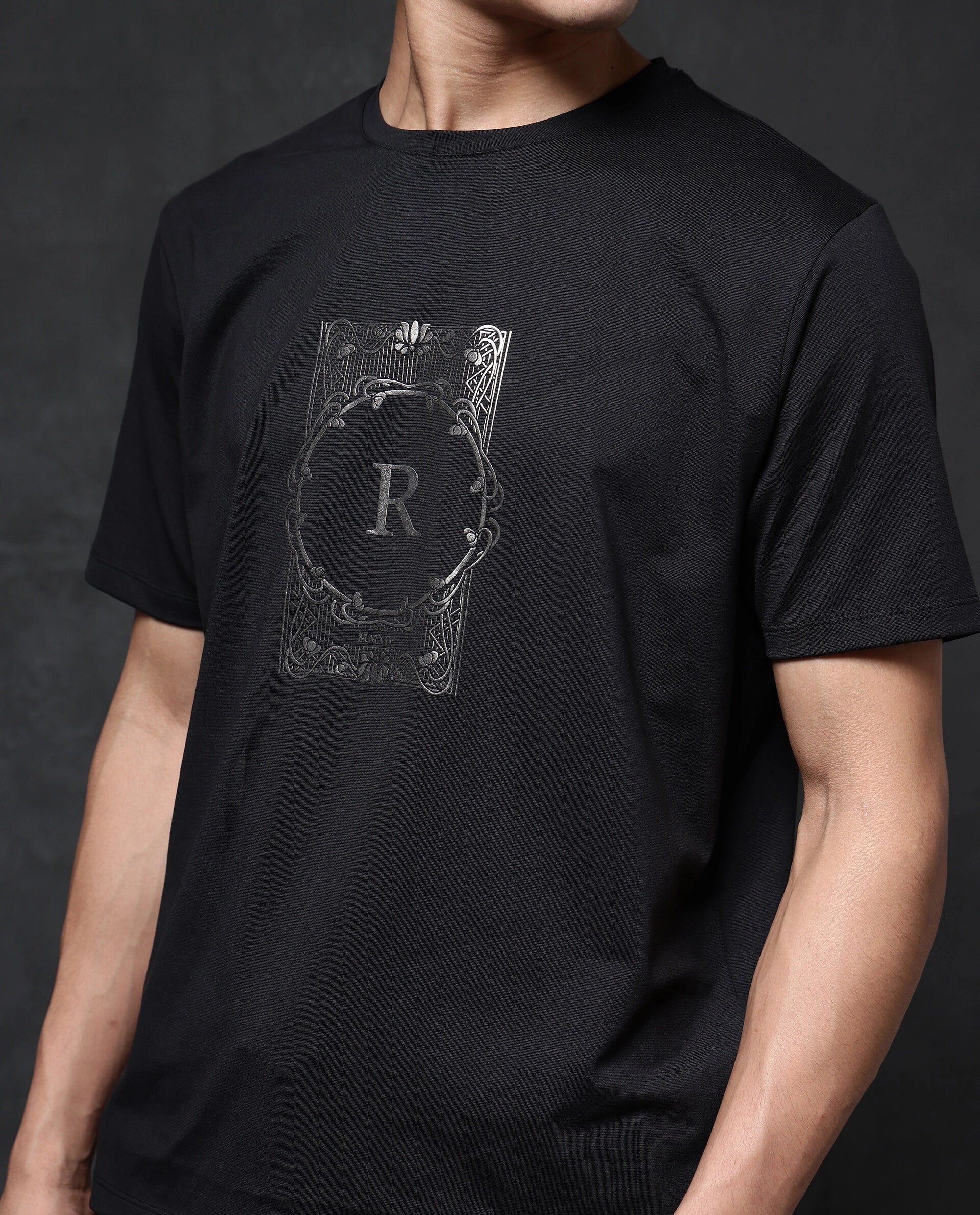 Rare Rabbit Men's Hype Black Cotton Blend Graphic Print Regular Fit Half Sleeve Crew Neck T-Shirt - Image 5
