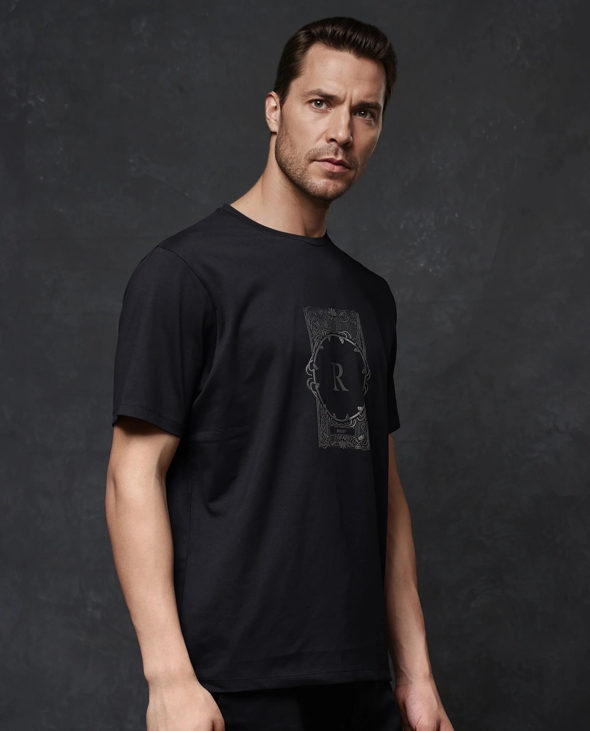 Rare Rabbit Men's Hype Black Cotton Blend Graphic Print Regular Fit Half Sleeve Crew Neck T-Shirt - Image 6