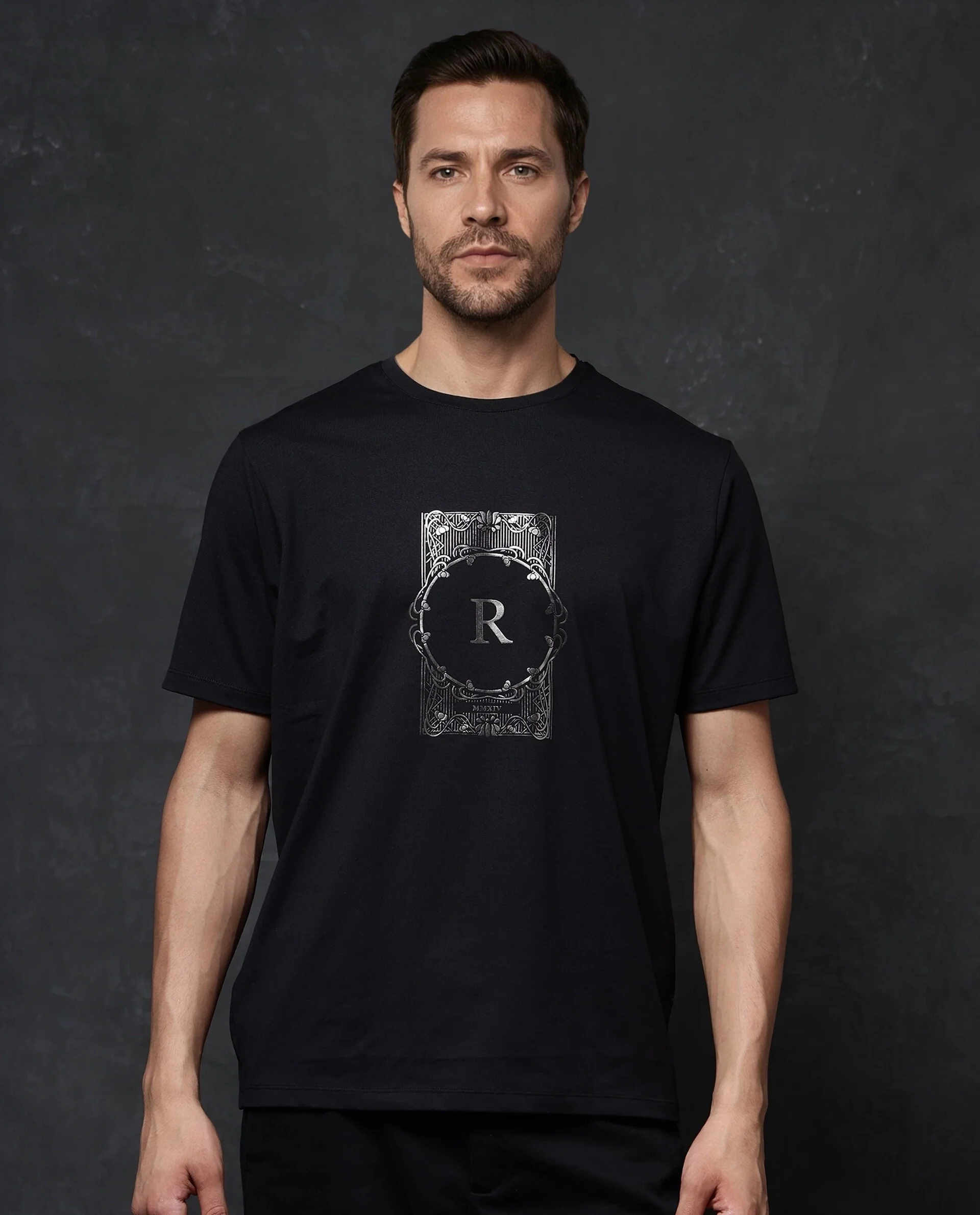 Rare Rabbit Men's Hype Black Cotton Blend Graphic Print Regular Fit Half Sleeve Crew Neck T-Shirt - Image 8