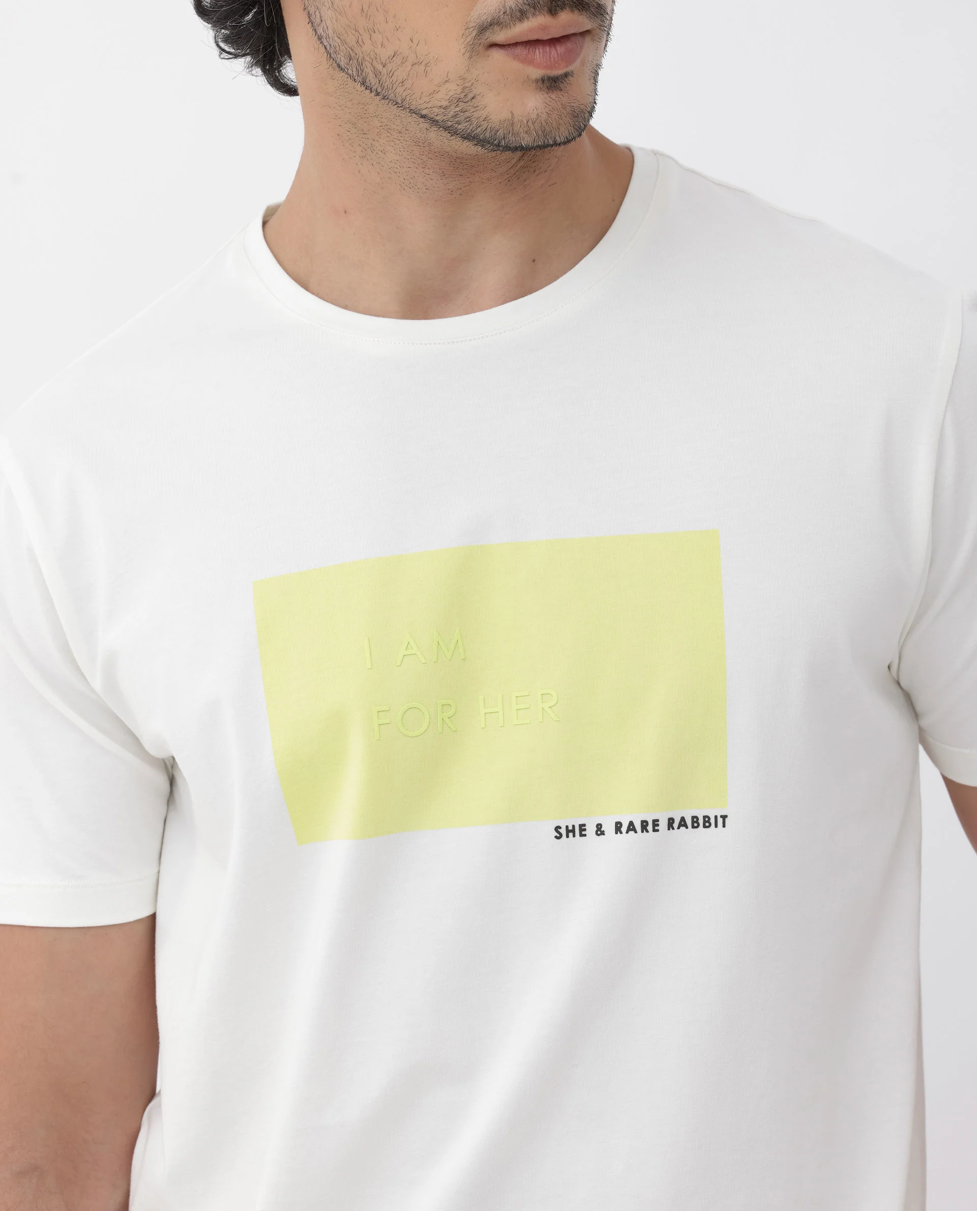 Rare Rabbit Mens Iam-1 White Cotton Lycra Fabric Short Sleeve Slim Fit Graphic Printed T-Shirt - Image 4