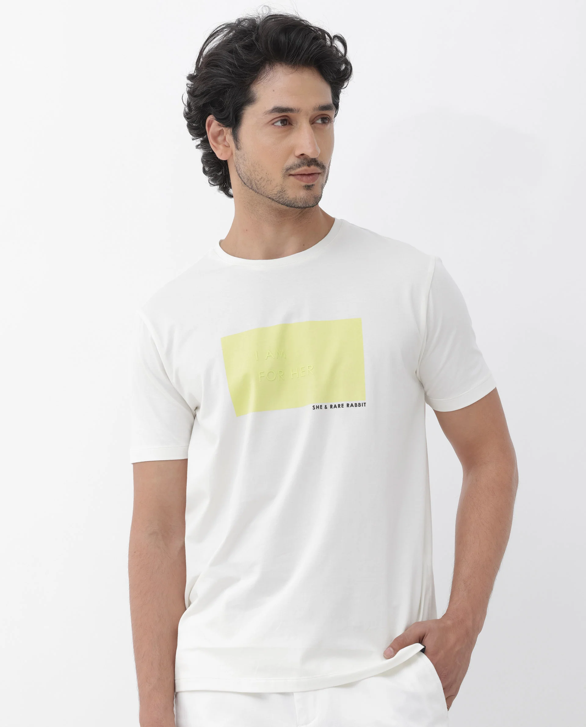 Rare Rabbit Mens Iam-1 White Cotton Lycra Fabric Short Sleeve Slim Fit Graphic Printed T-Shirt - Image 7