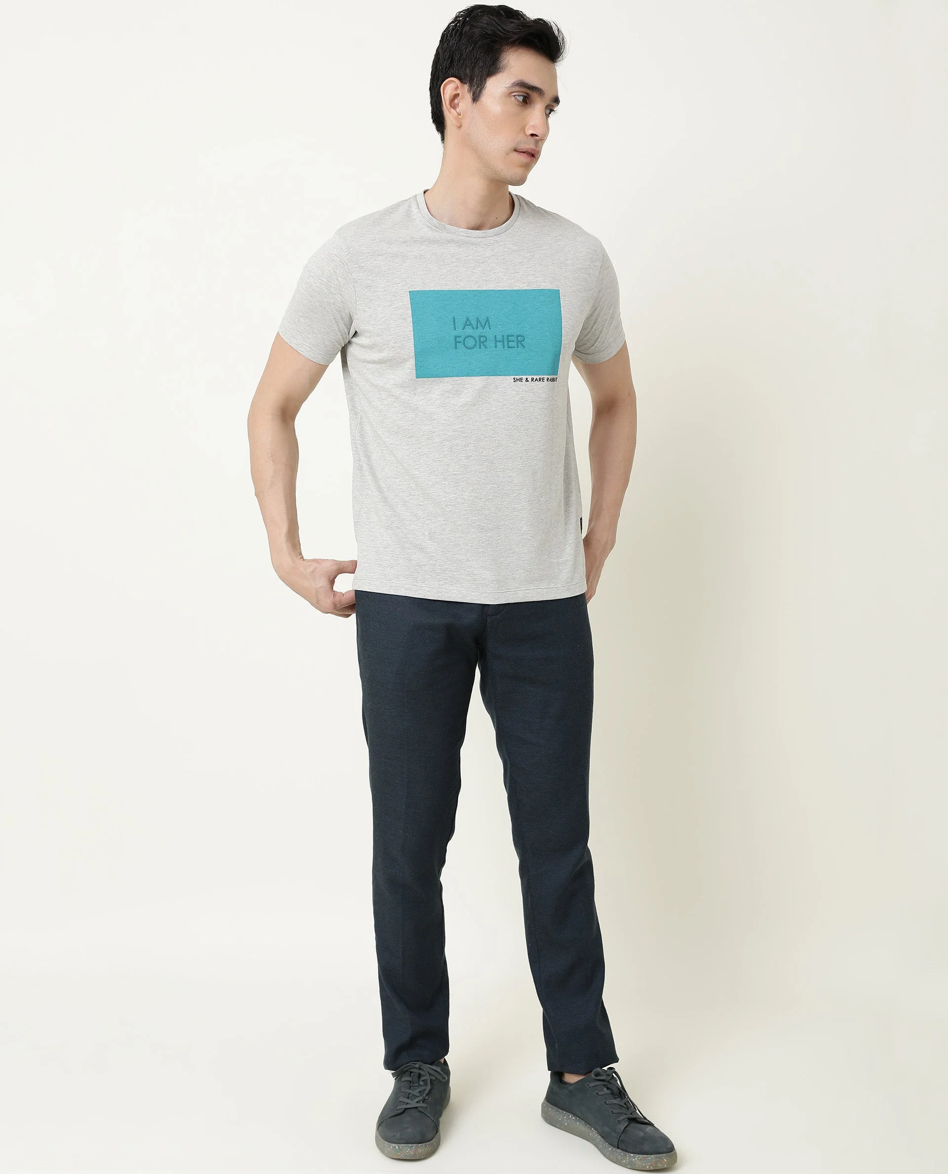 Rare Rabbit Men's I Am Grey Cotton Graphic Print Slim Fit Half Sleeve Crew Neck T-Shirt - Image 11