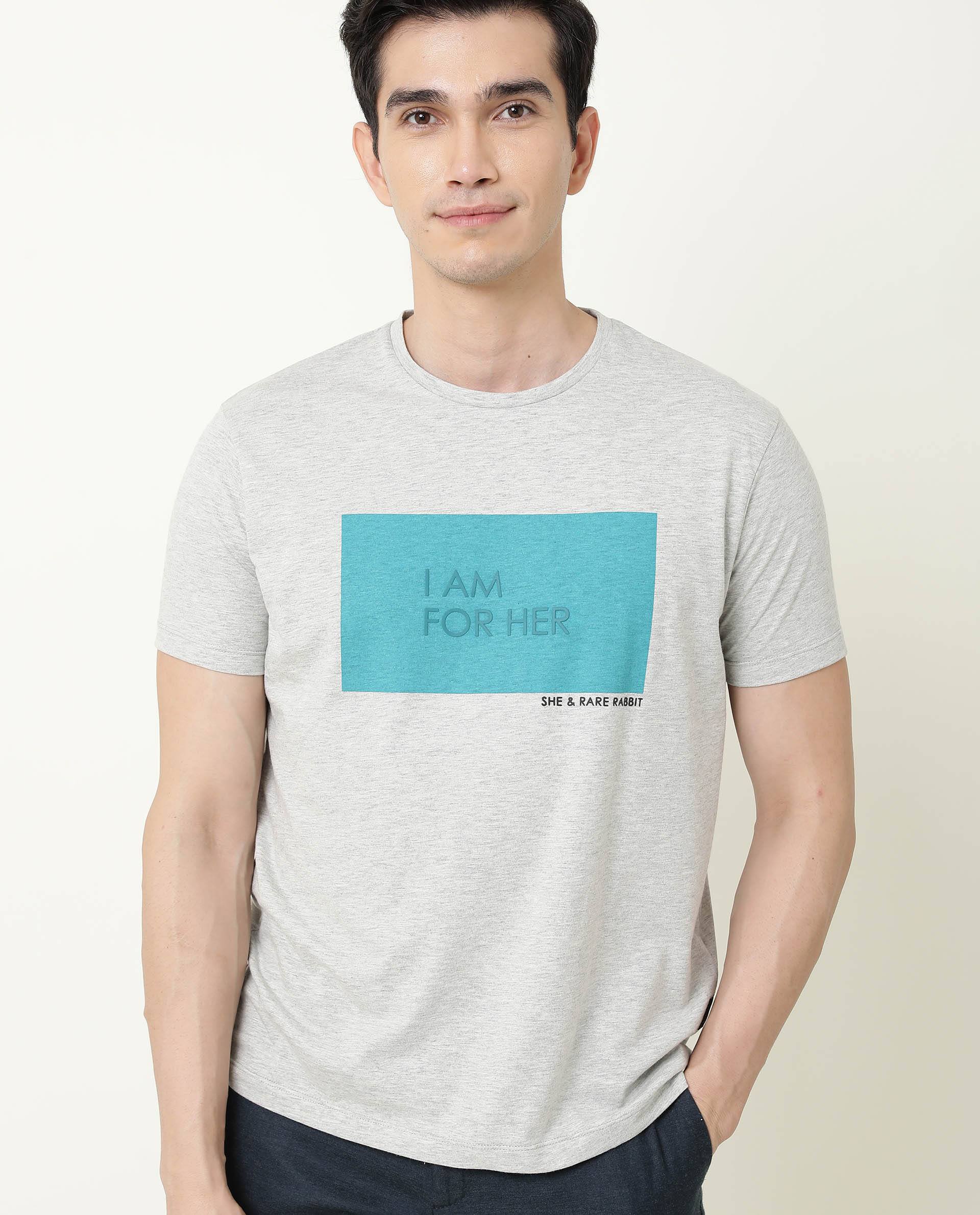 Rare Rabbit Men's I Am Grey Cotton Graphic Print Slim Fit Half Sleeve Crew Neck T-Shirt - Image 3
