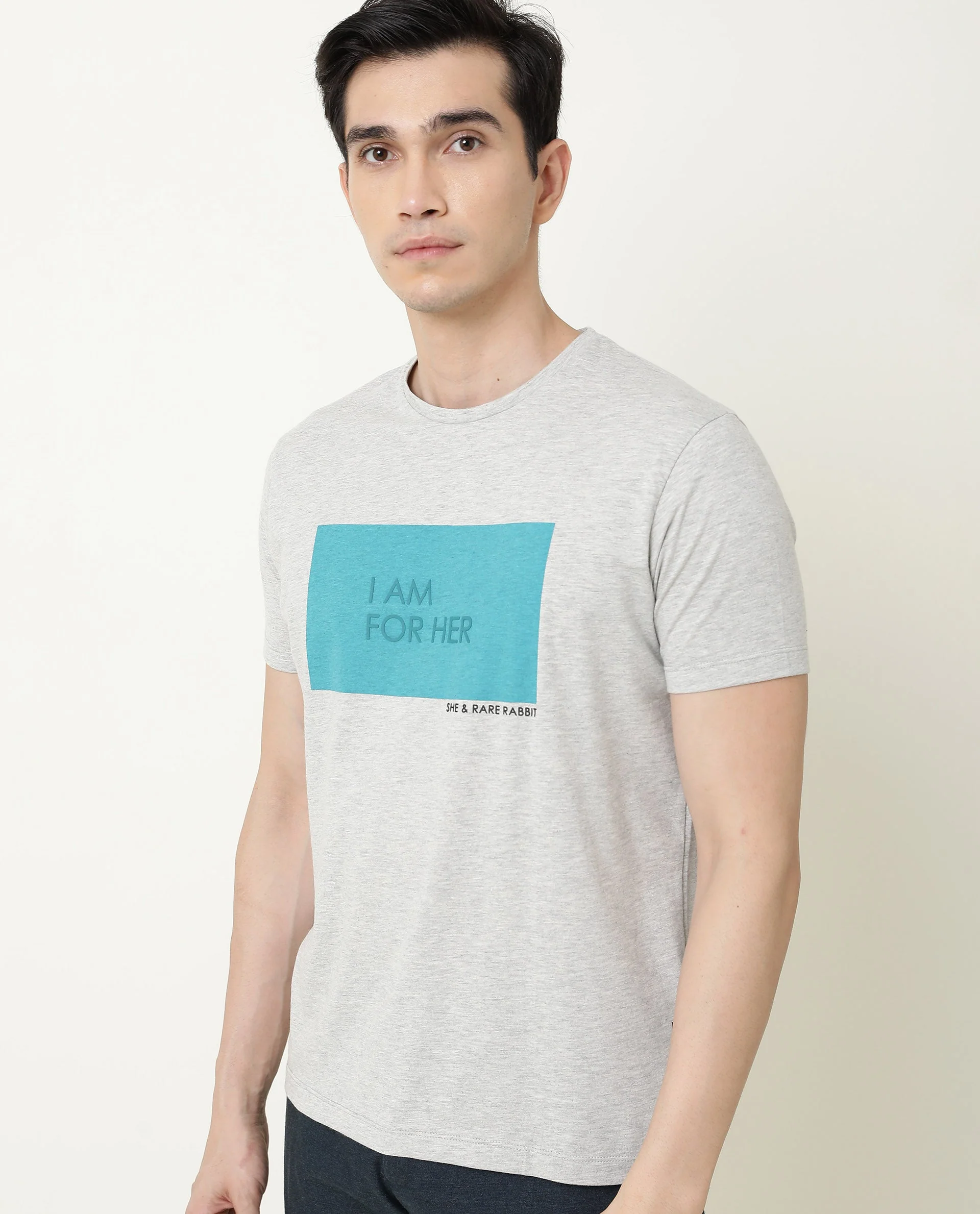 Rare Rabbit Men's I Am Grey Cotton Graphic Print Slim Fit Half Sleeve Crew Neck T-Shirt - Image 6