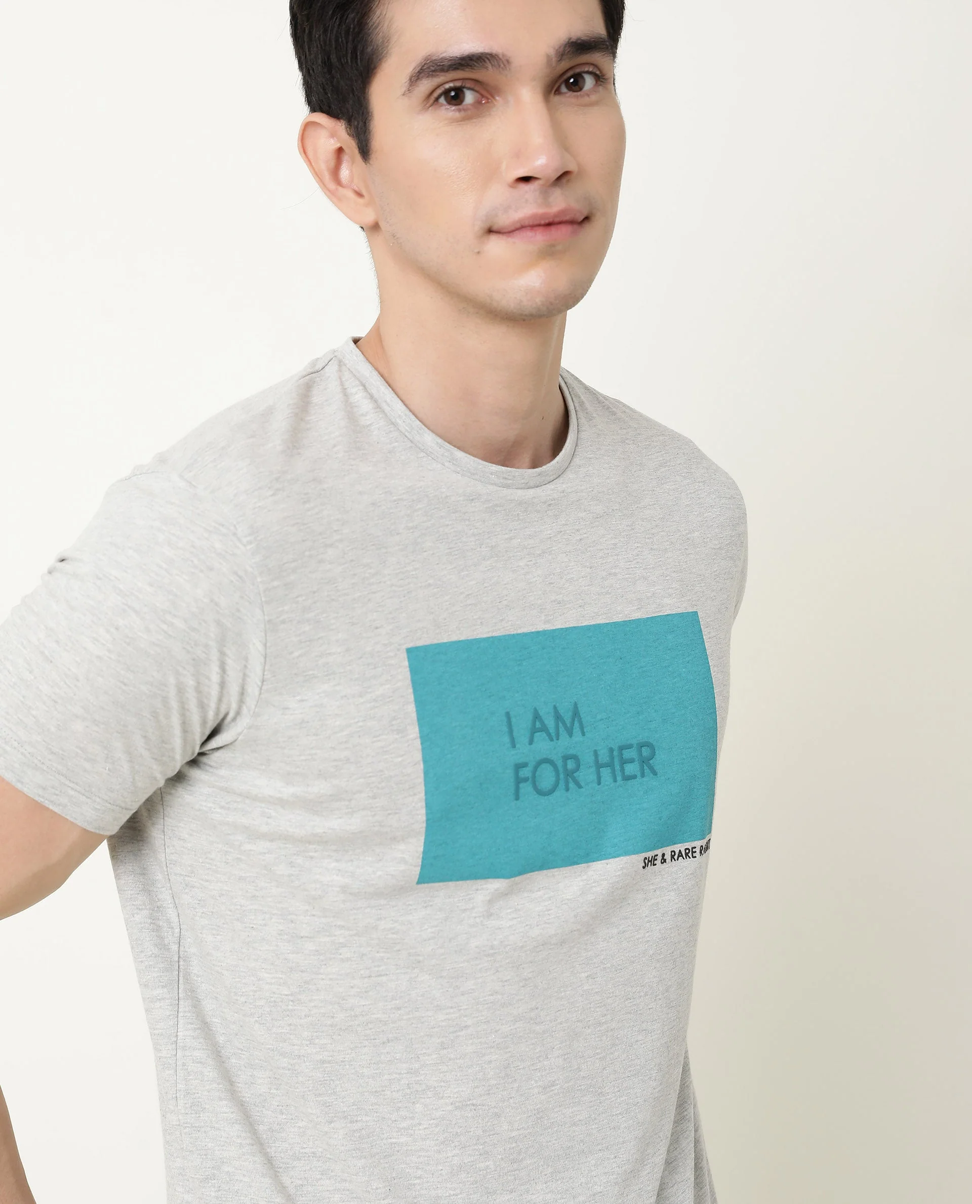 Rare Rabbit Men's I Am Grey Cotton Graphic Print Slim Fit Half Sleeve Crew Neck T-Shirt - Image 7