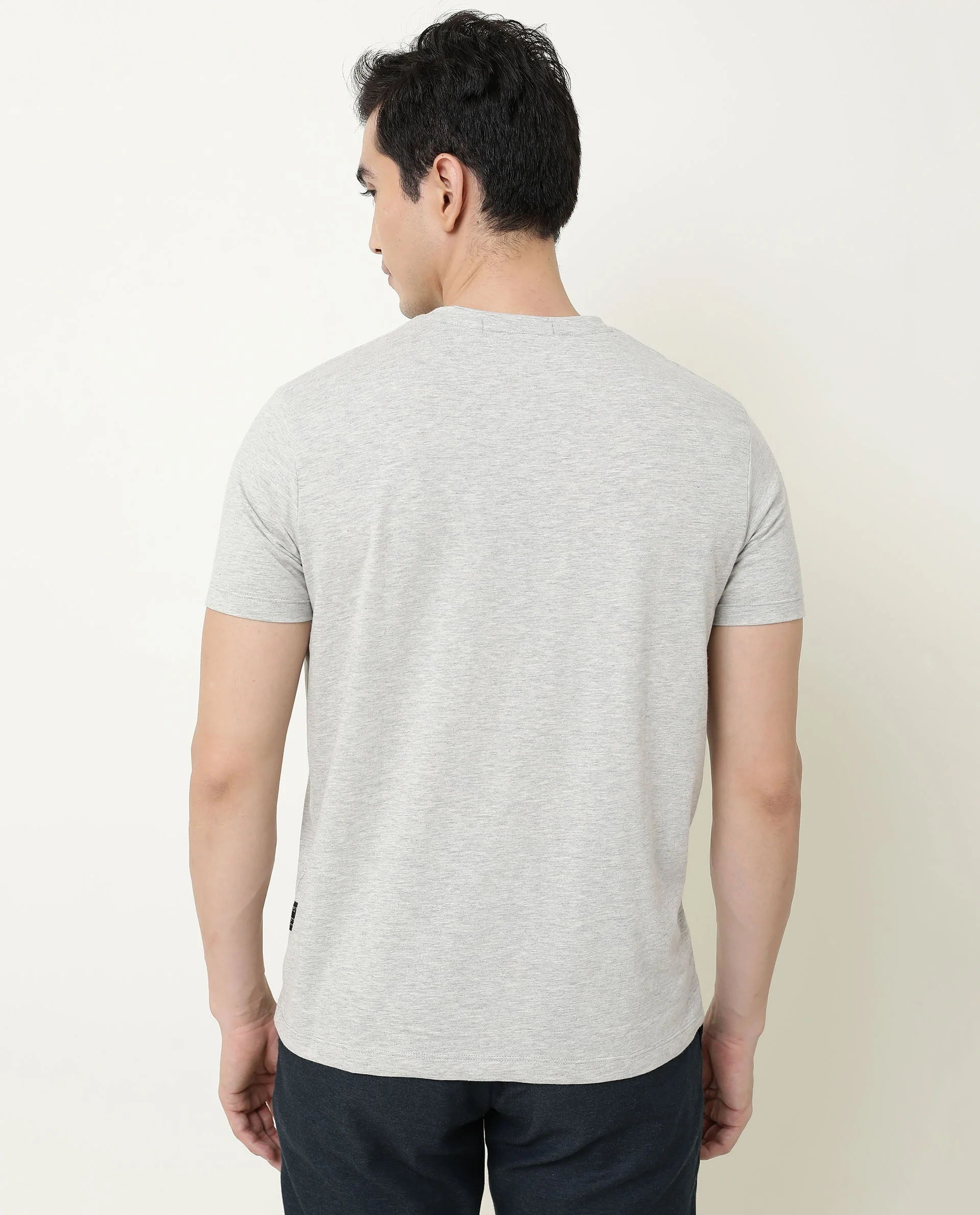 Rare Rabbit Men's I Am Grey Cotton Graphic Print Slim Fit Half Sleeve Crew Neck T-Shirt - Image 8