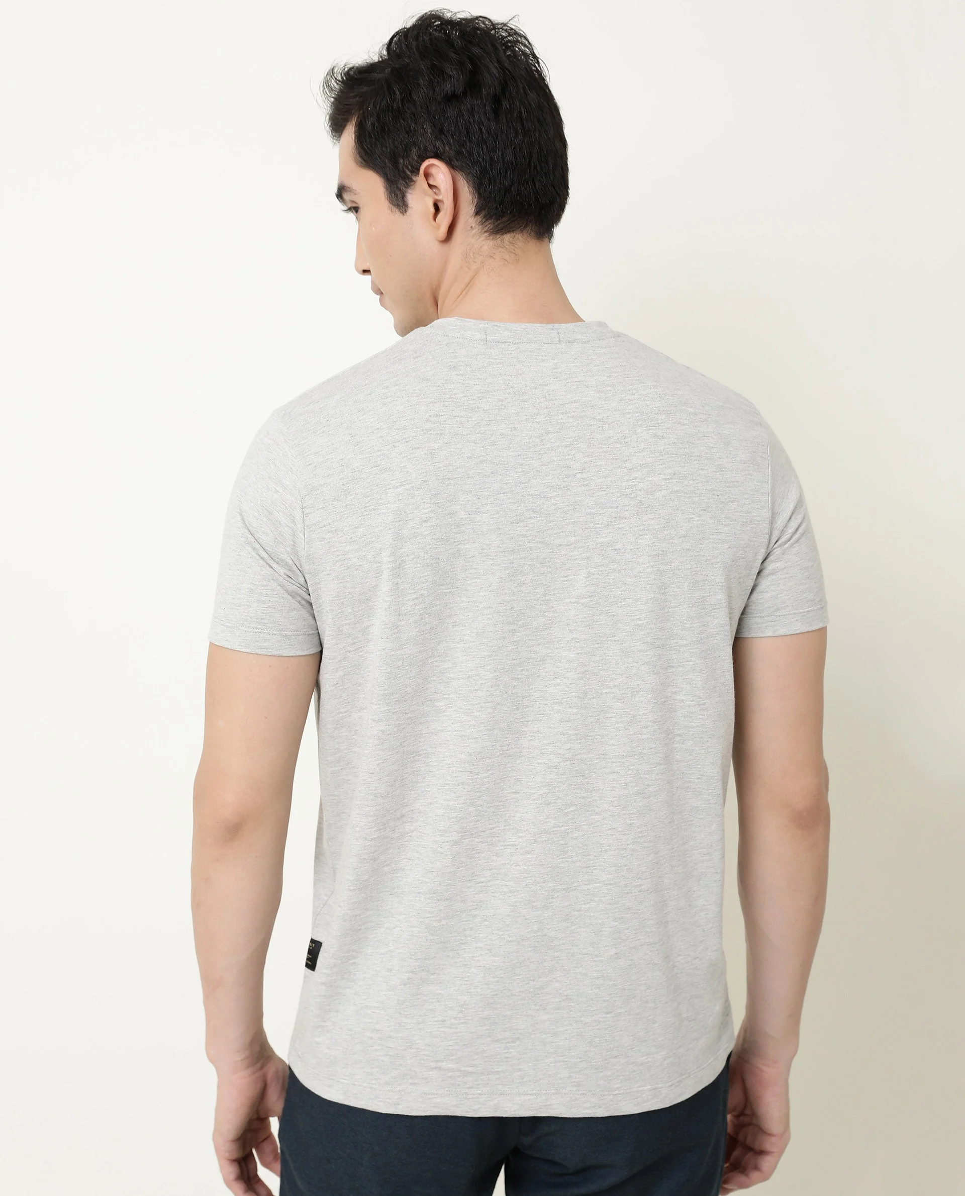 Rare Rabbit Men's I Am Grey Cotton Graphic Print Slim Fit Half Sleeve Crew Neck T-Shirt - Image 9