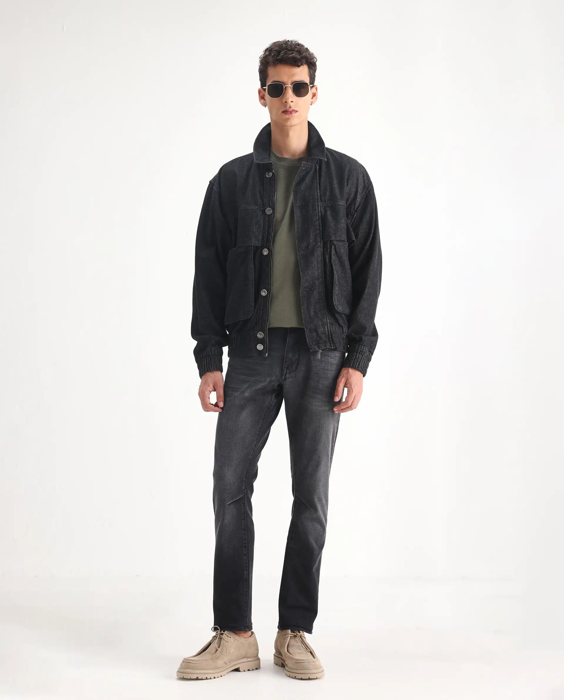 Rare Rabbit Men's Ian Grey Cotton Blend Plain Hawk Slim Fit Jeans