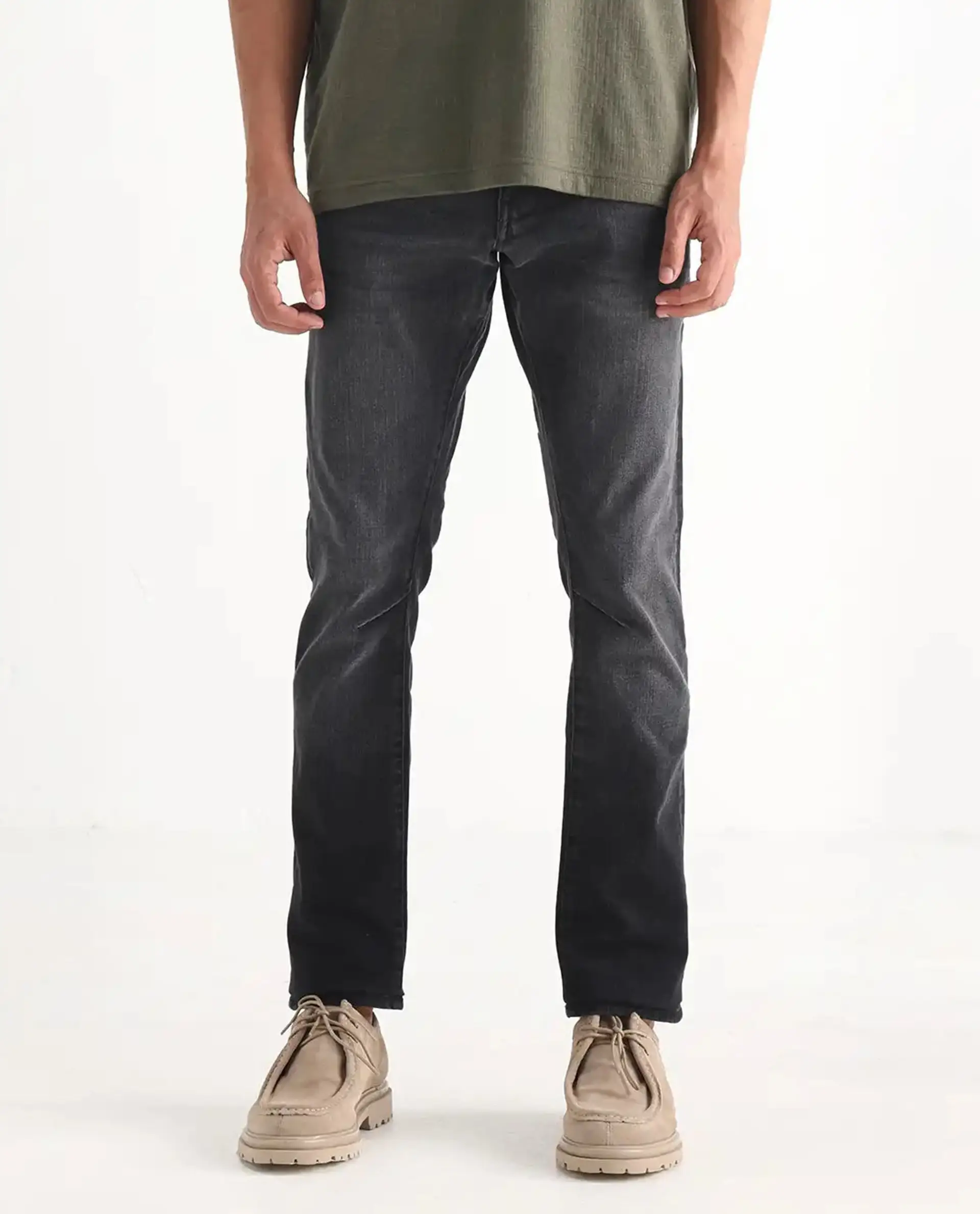 Rare Rabbit Men's Ian Grey Cotton Blend Plain Hawk Slim Fit Jeans - Image 10
