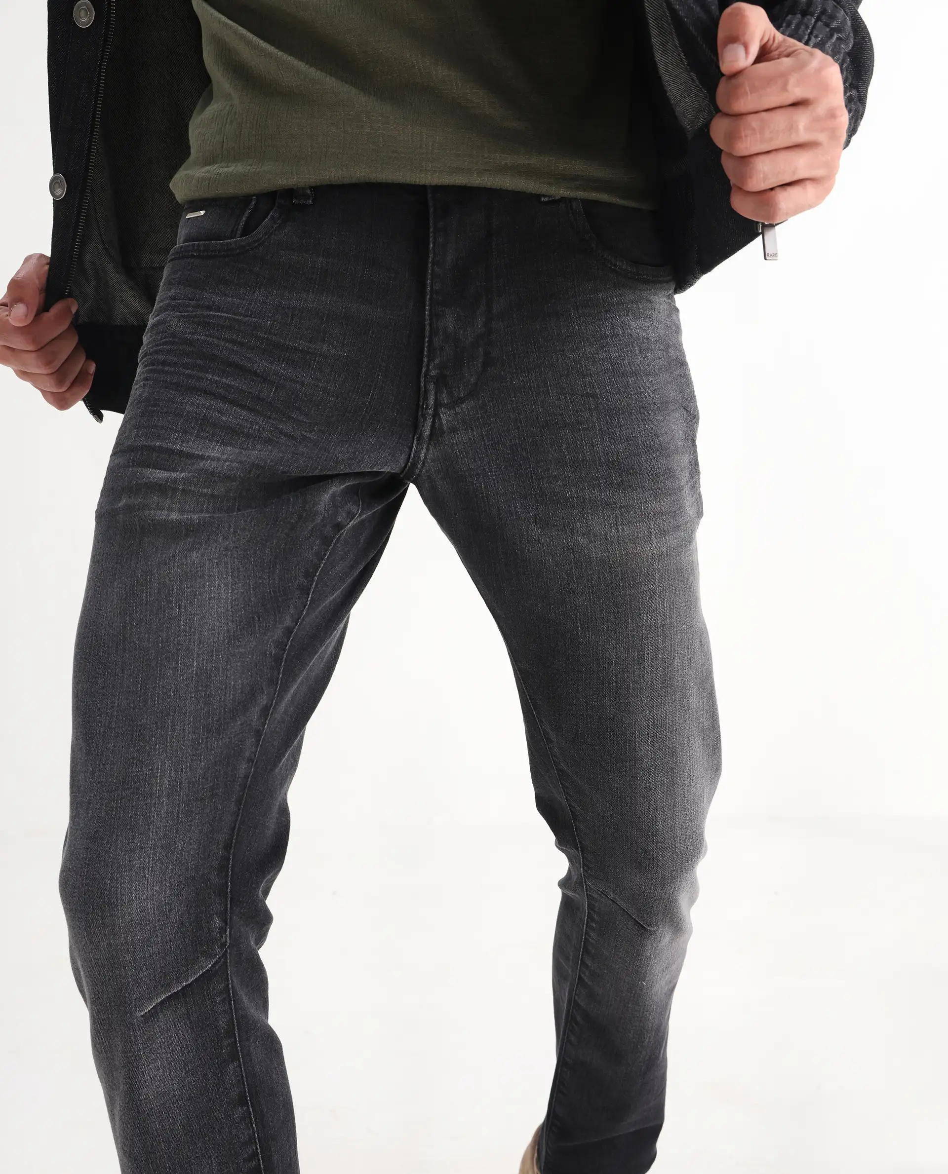 Rare Rabbit Men's Ian Grey Cotton Blend Plain Hawk Slim Fit Jeans - Image 2