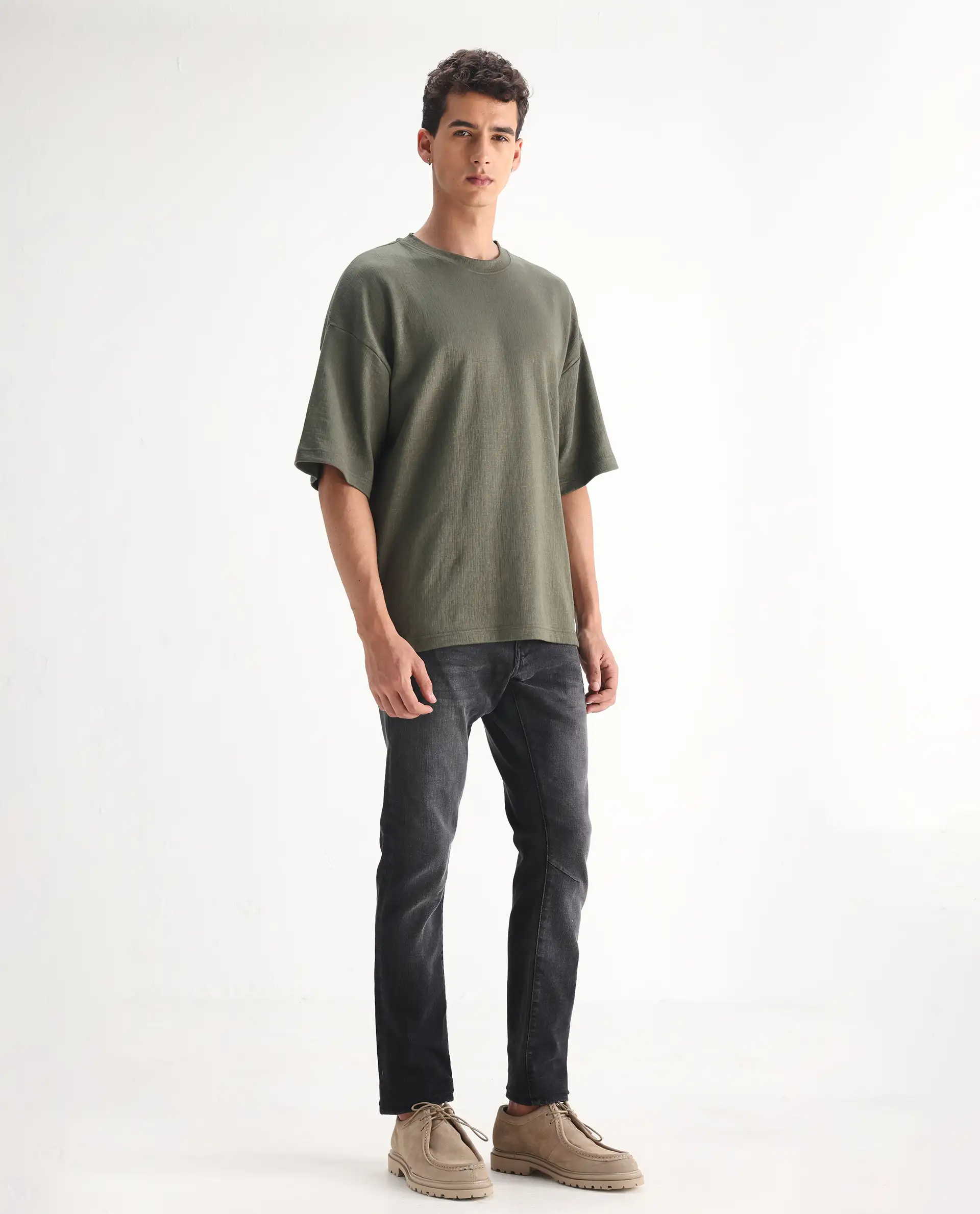 Rare Rabbit Men's Ian Grey Cotton Blend Plain Hawk Slim Fit Jeans - Image 3