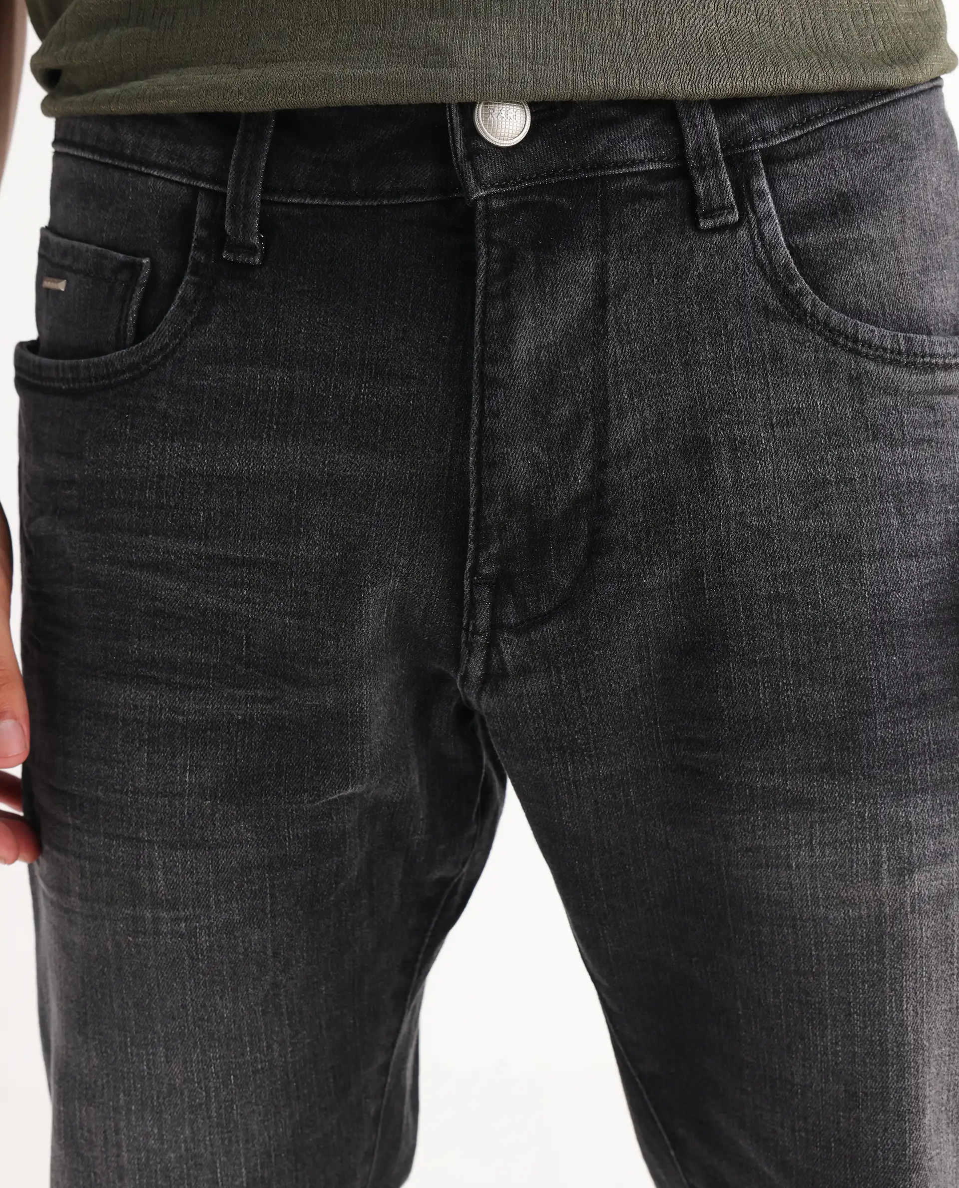 Rare Rabbit Men's Ian Grey Cotton Blend Plain Hawk Slim Fit Jeans - Image 6