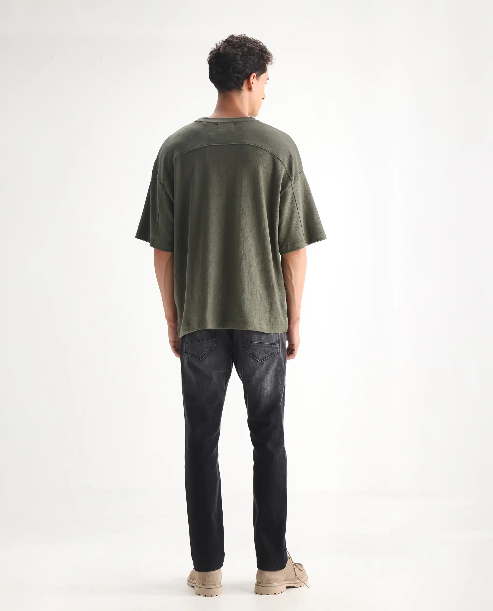 Rare Rabbit Men's Ian Grey Cotton Blend Plain Hawk Slim Fit Jeans - Image 9