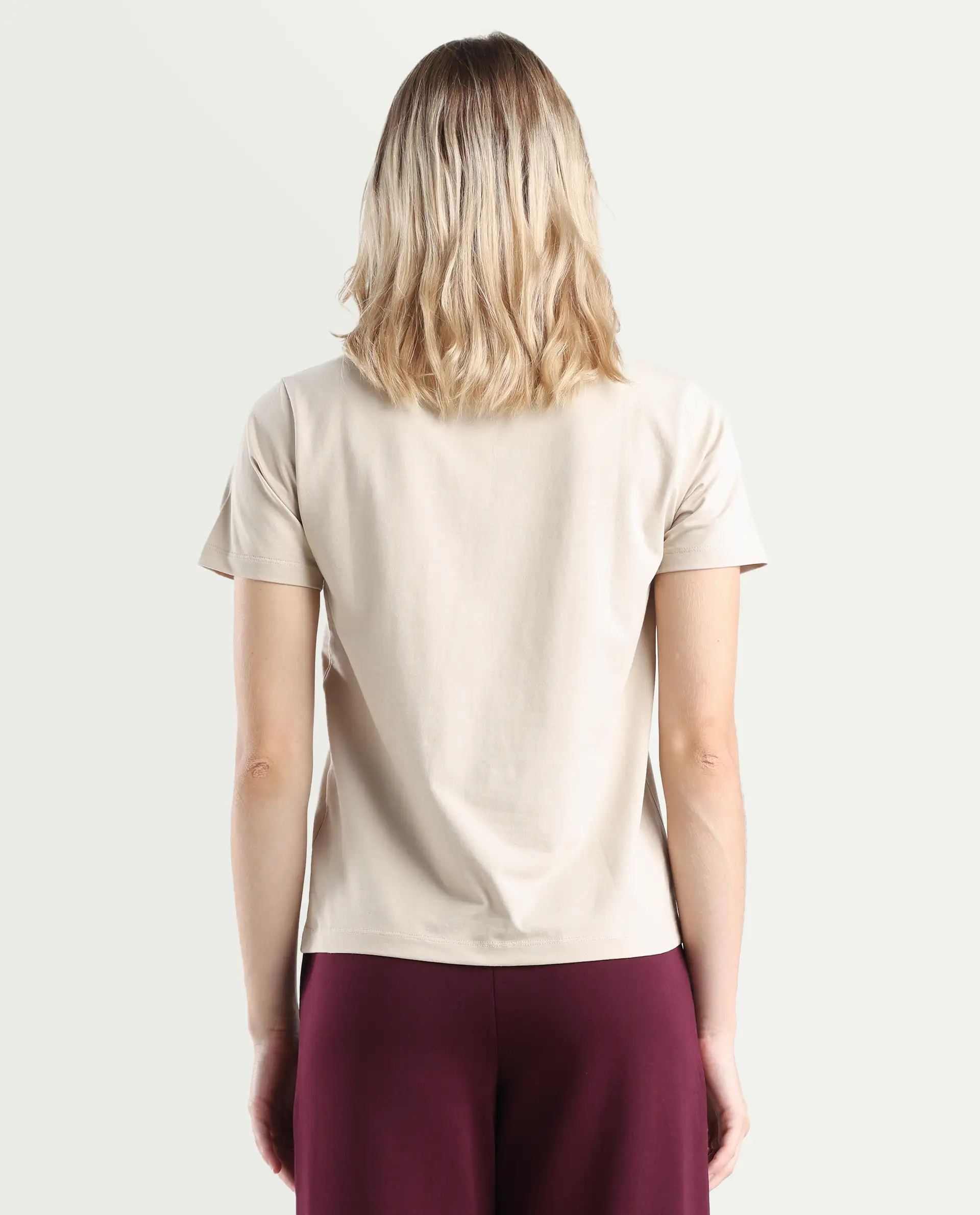 Rareism Women's Ian Beige Cotton Blend Crew Neck Regular Fit T-Shirt - Image 7