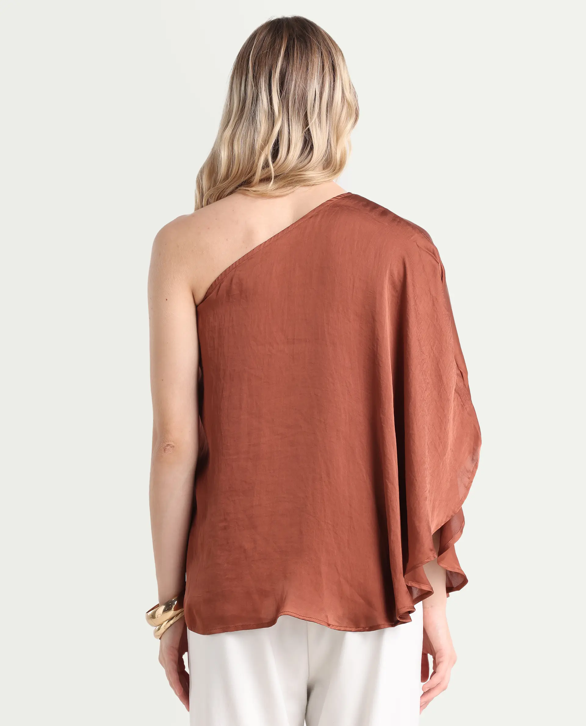 Rareism Women's Ibis Dark Brown Polyester Collarless Plain Flared Sleeve Regular Fit Top - Image 8