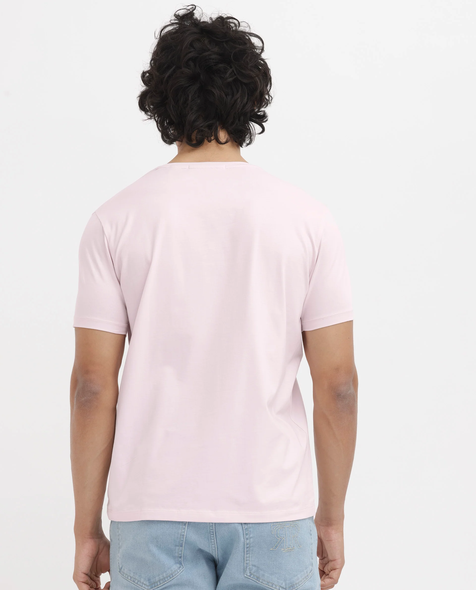 Rare Rabbit Men's Iced Pastel Pink Cotton Blend Graphic Print Regular Fit Half Sleeve Crew Neck T-Shirt - Image 10
