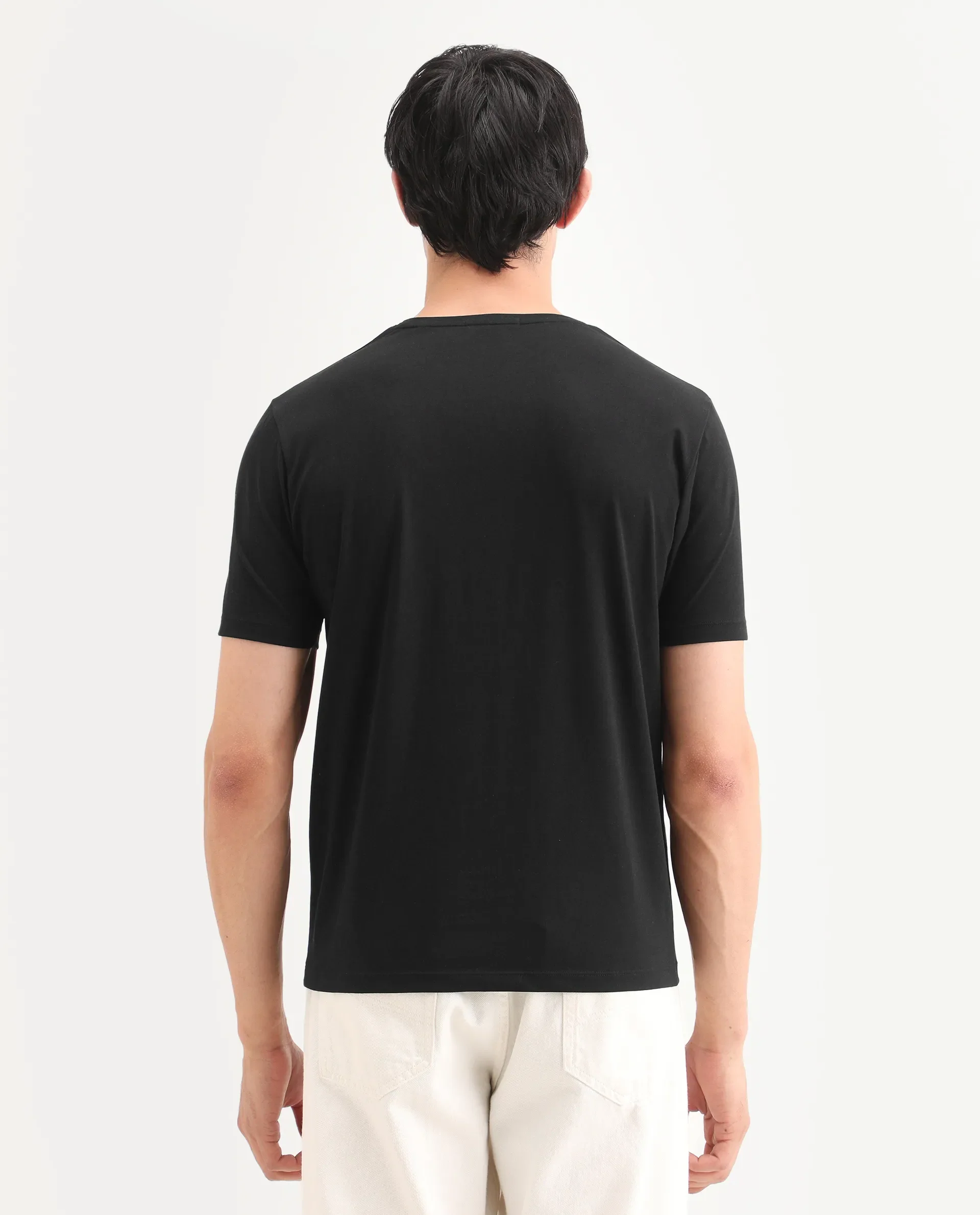 Rare Rabbit Men's Icy Black Cotton Blend Fabric Half Sleeve Crew Neck Regular Fit Graphic Print T-Shirt - Image 7