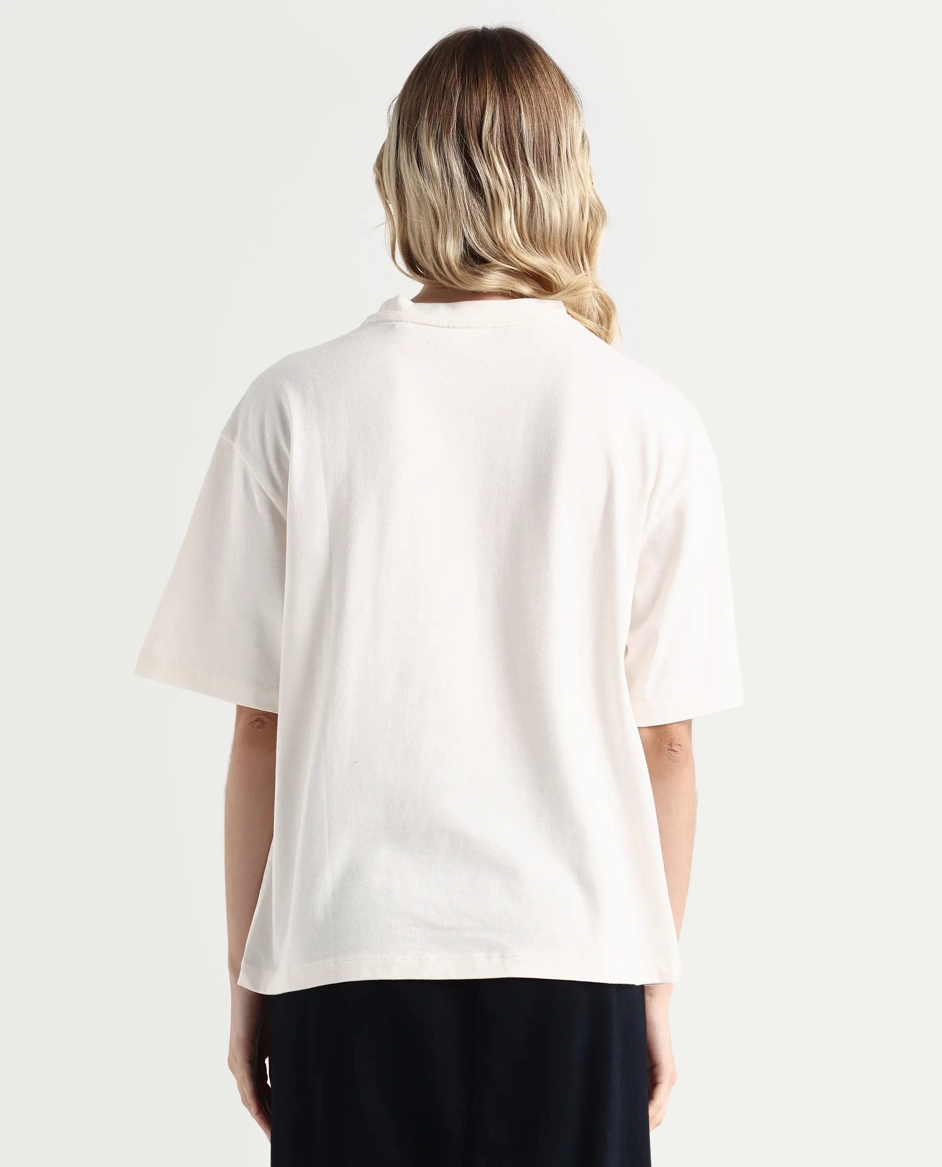 Rareism Women's Ida Off White Cotton Blend Crew Neck Graphic Print Relaxed Fit T-Shirt - Image 7