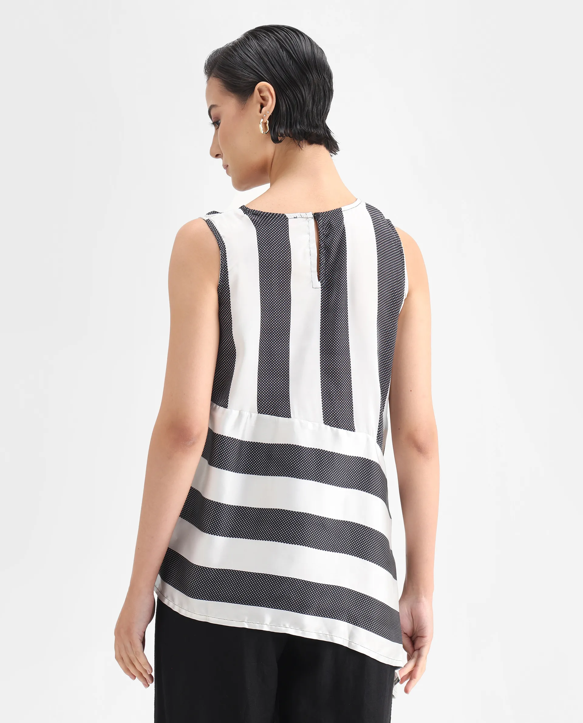 Rareism Women's Idaho - White Polyester Boat Neck Striped Sleeveless Regular Fit Top - Image 7