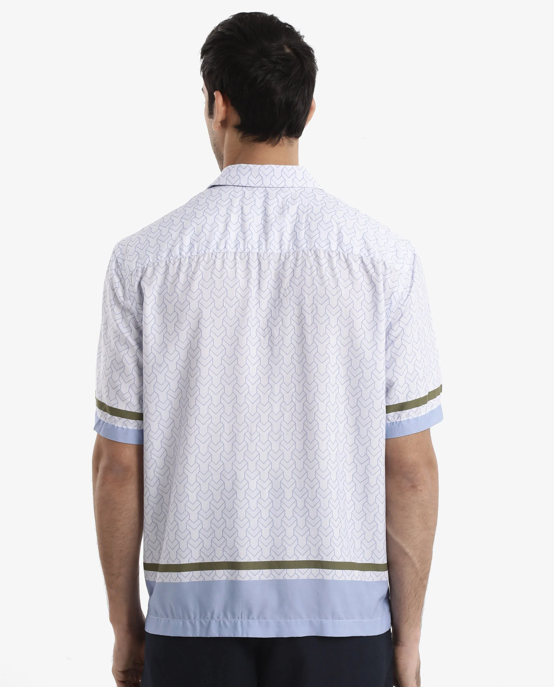 Rare Rabbit Men's Idir Dusky Blue Viscose Monogram Print Boxy Fit Half Sleeve Cuban Collar Shirt - Image 7
