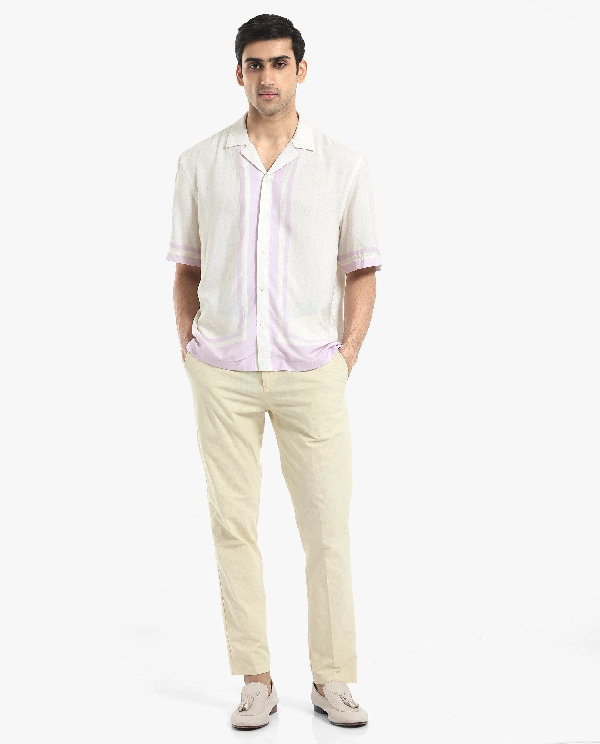 Rare Rabbit Men's Idir Off White Viscose Monogram Print Boxy Fit Half Sleeve Cuban Collar Shirt - Image 2