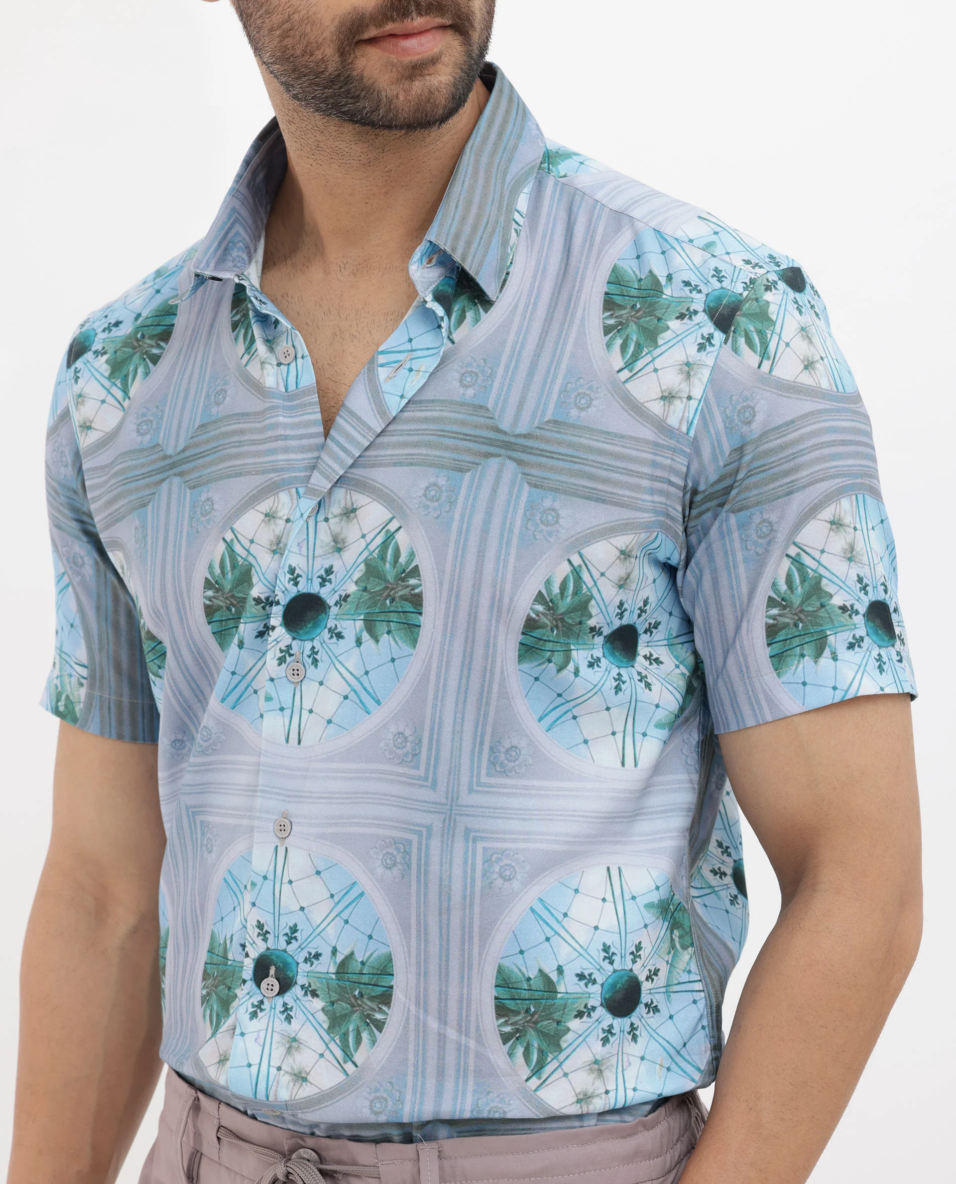 Rare Rabbit Men's Idris Pastel Purple Cotton Abstract Print Boxy Fit Half Sleeve Collared Shirt - Image 4