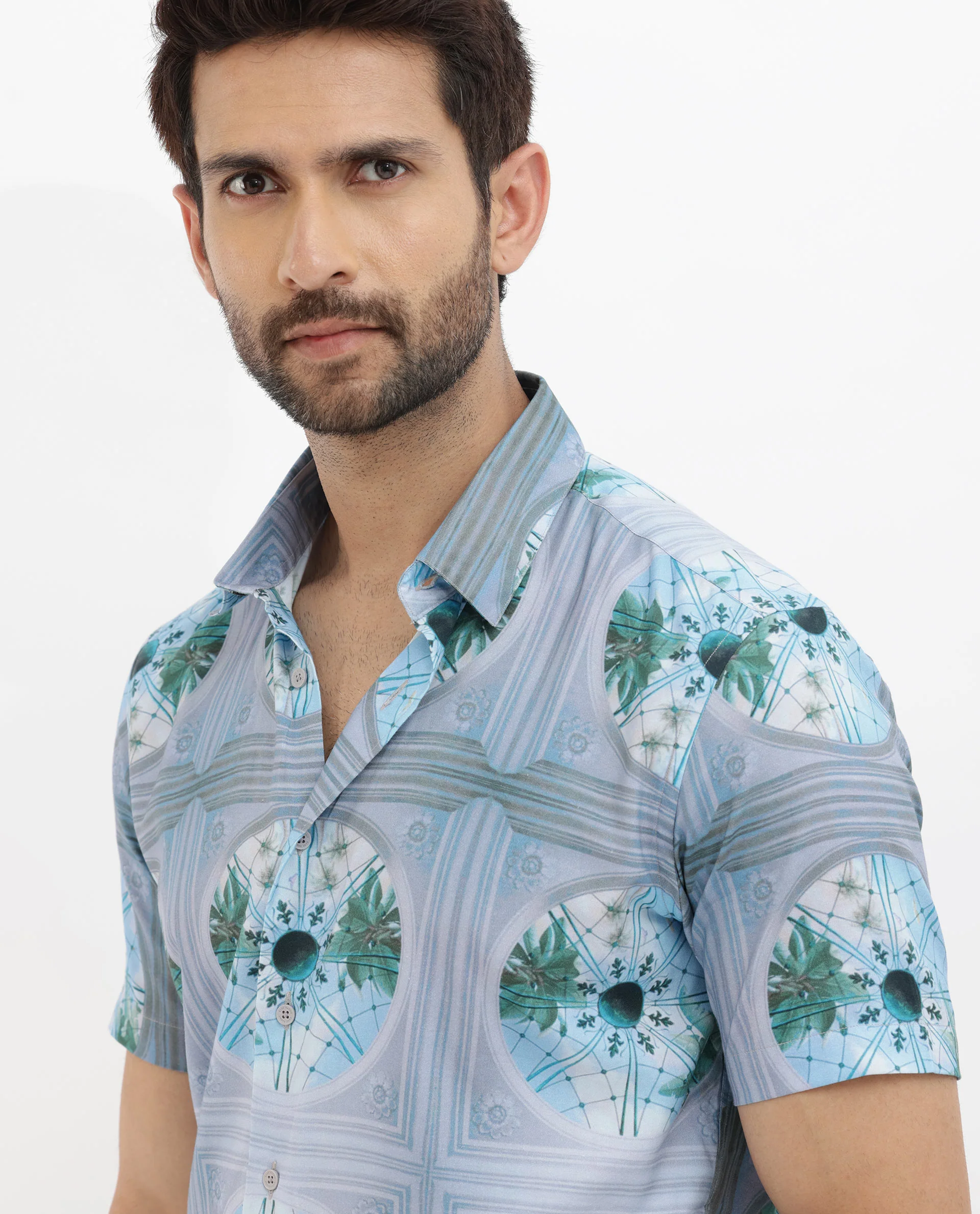 Rare Rabbit Men's Idris Pastel Purple Cotton Abstract Print Boxy Fit Half Sleeve Collared Shirt - Image 5