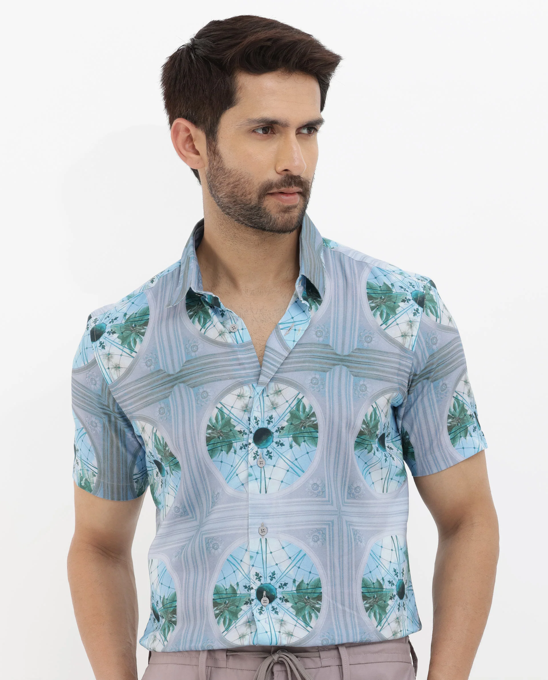 Rare Rabbit Men's Idris Pastel Purple Cotton Abstract Print Boxy Fit Half Sleeve Collared Shirt - Image 7