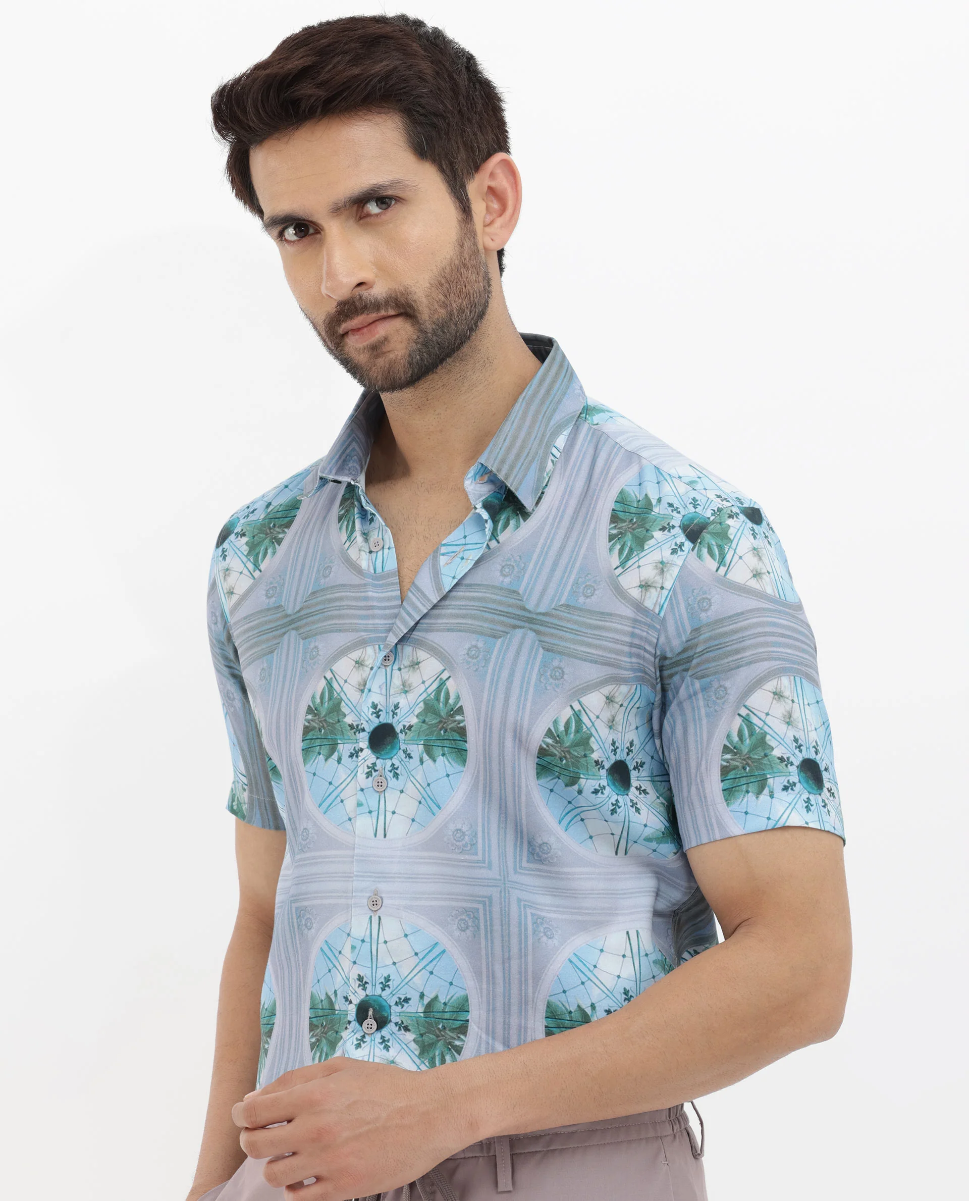 Rare Rabbit Men's Idris Pastel Purple Cotton Abstract Print Boxy Fit Half Sleeve Collared Shirt - Image 8