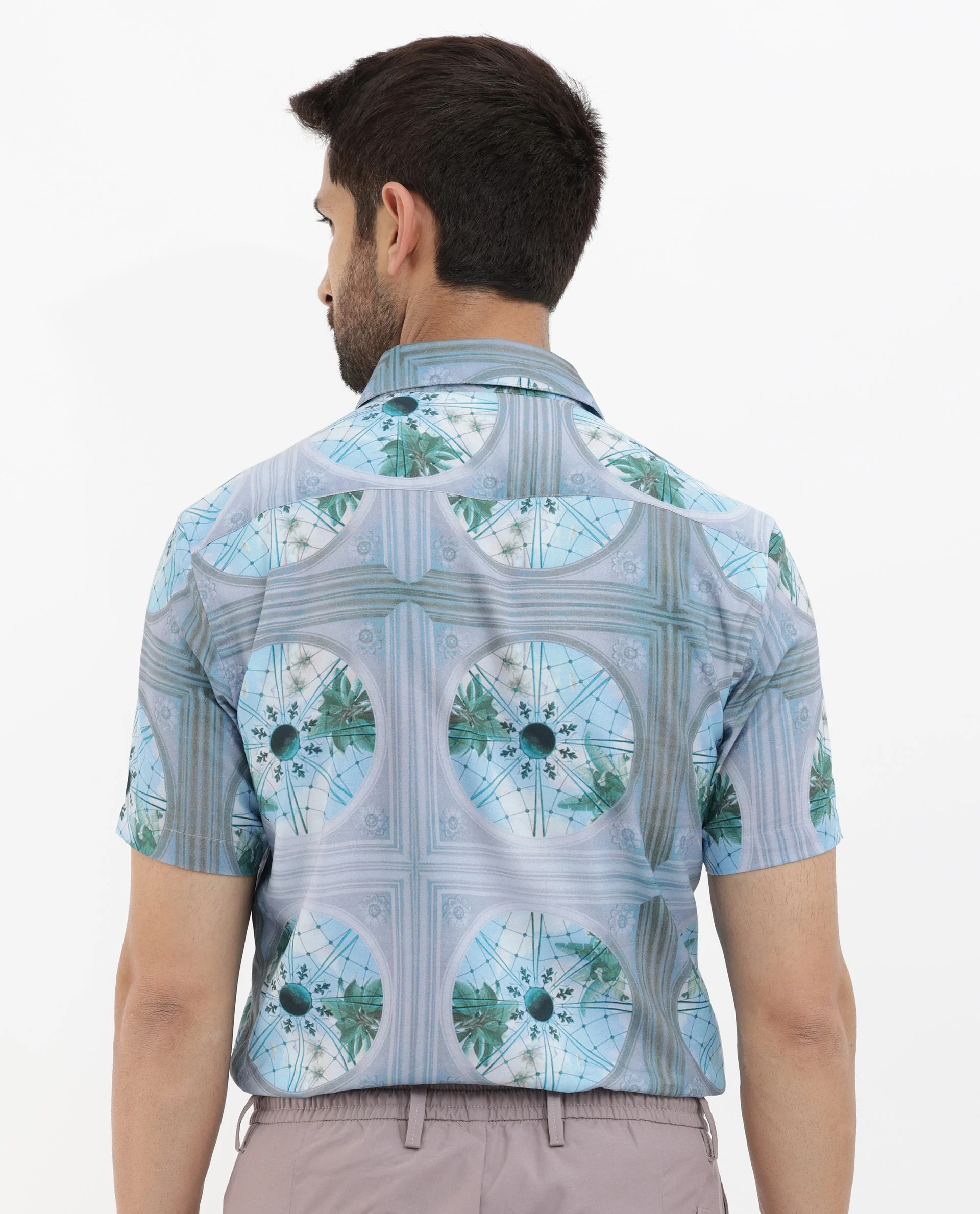 Rare Rabbit Men's Idris Pastel Purple Cotton Abstract Print Boxy Fit Half Sleeve Collared Shirt - Image 9