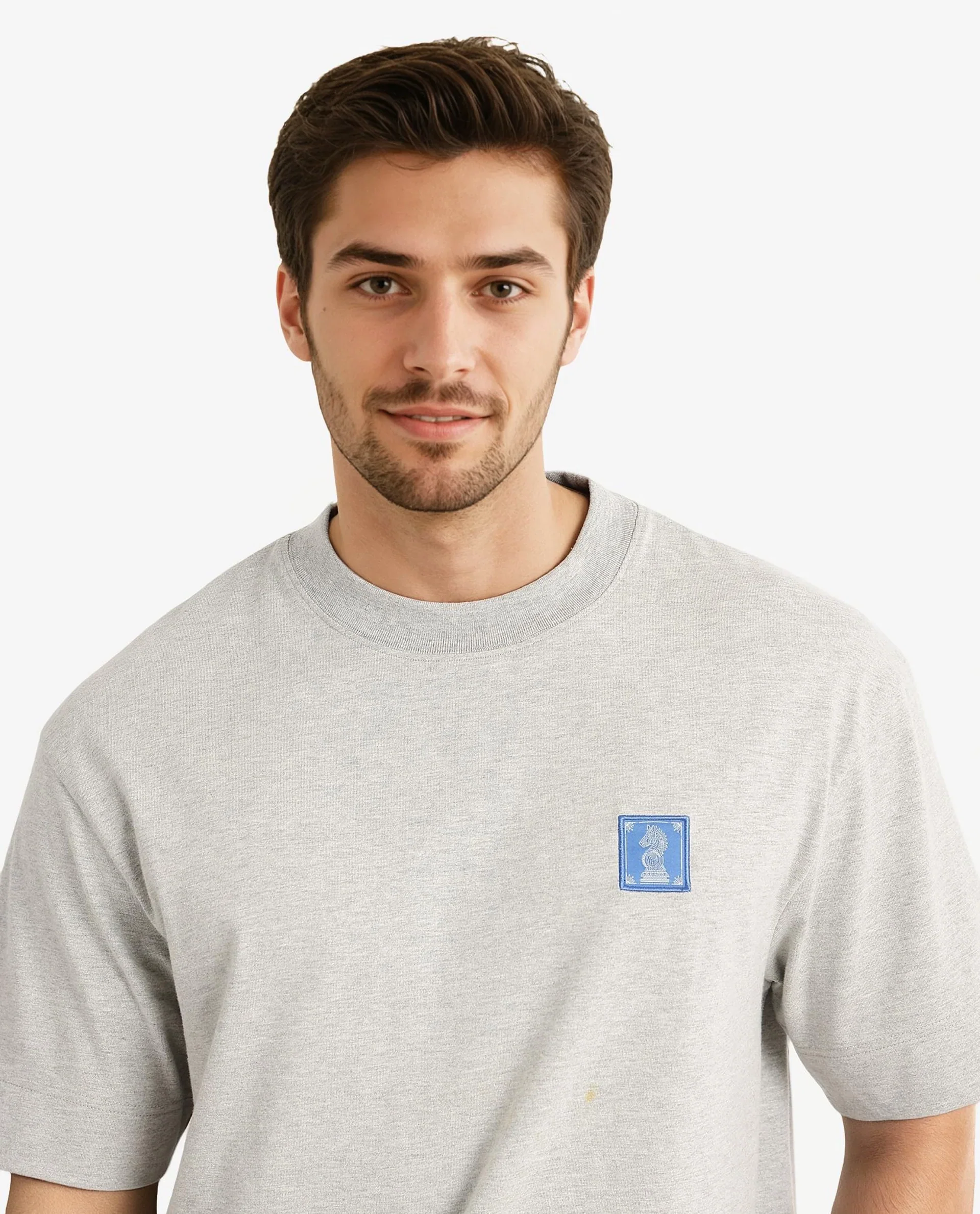 Rare Rabbit Men's Ight Melange Grey Cotton Graphic Print Oversized Fit Half Sleeve Crew Neck T-Shirt - Image 9