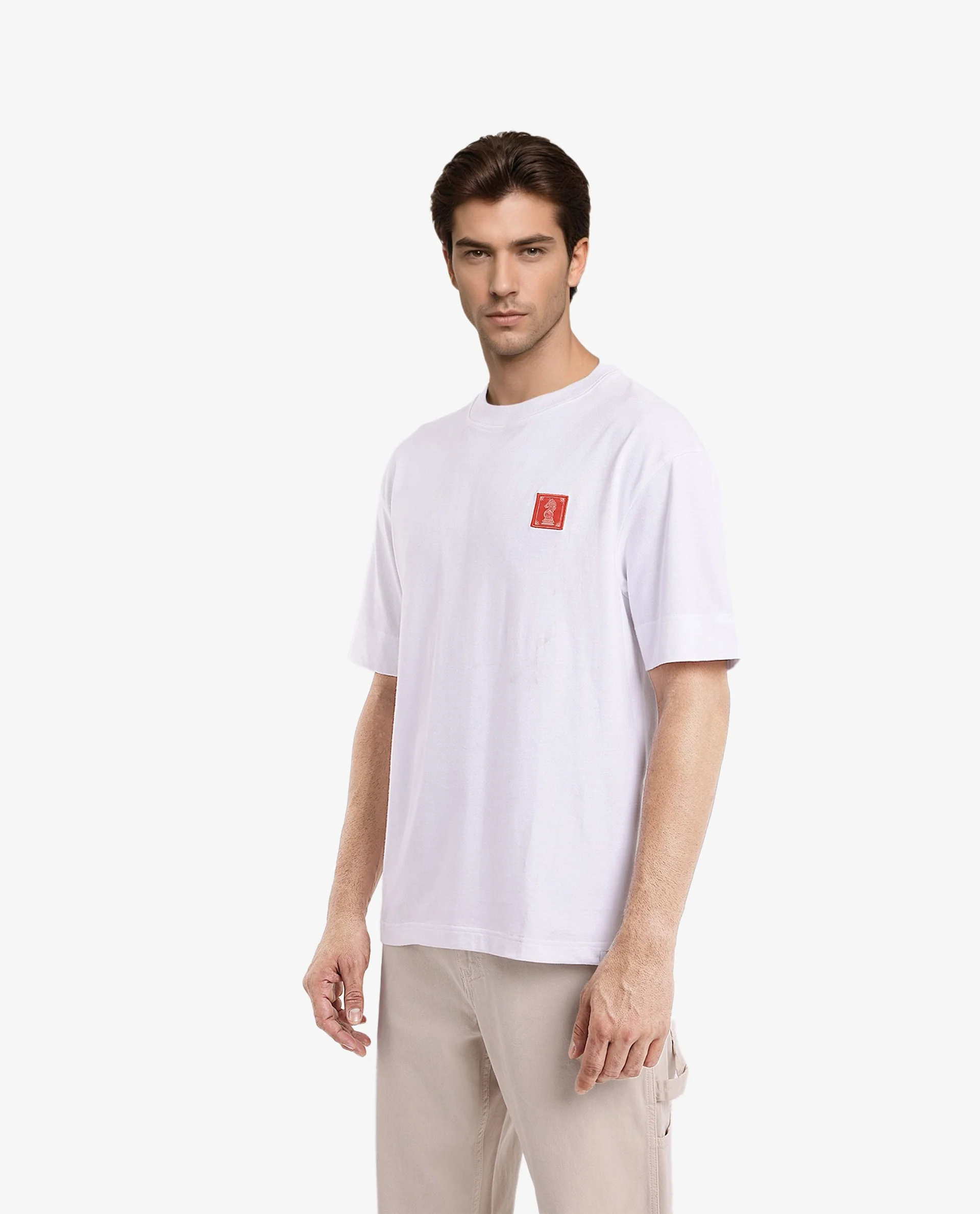 Rare Rabbit Men's Ight White Cotton Graphic Print Oversized Fit Half Sleeve Crew Neck T-Shirt - Image 10