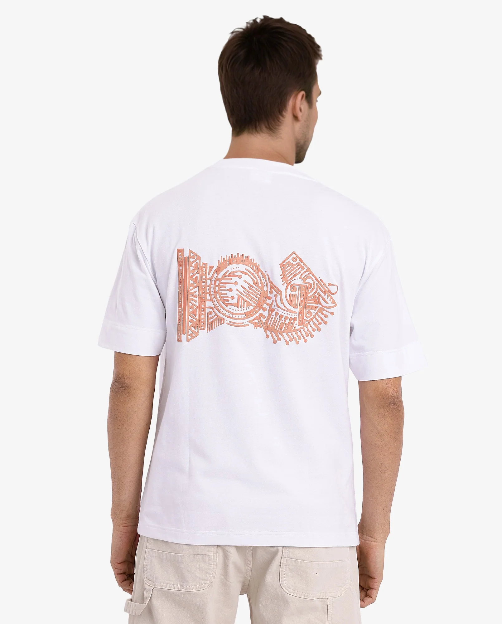Rare Rabbit Men's Ight White Cotton Graphic Print Oversized Fit Half Sleeve Crew Neck T-Shirt - Image 2