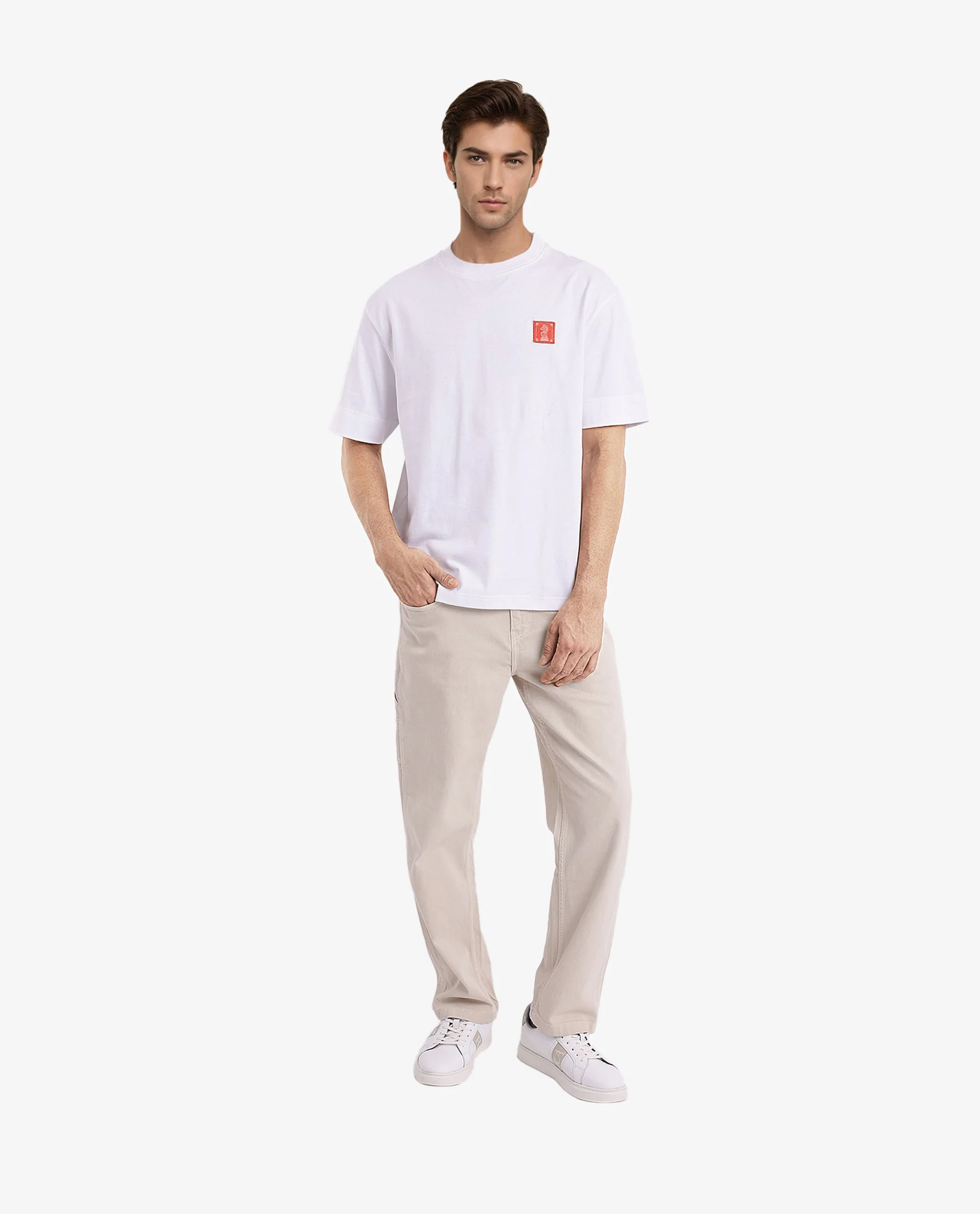 Rare Rabbit Men's Ight White Cotton Graphic Print Oversized Fit Half Sleeve Crew Neck T-Shirt - Image 3