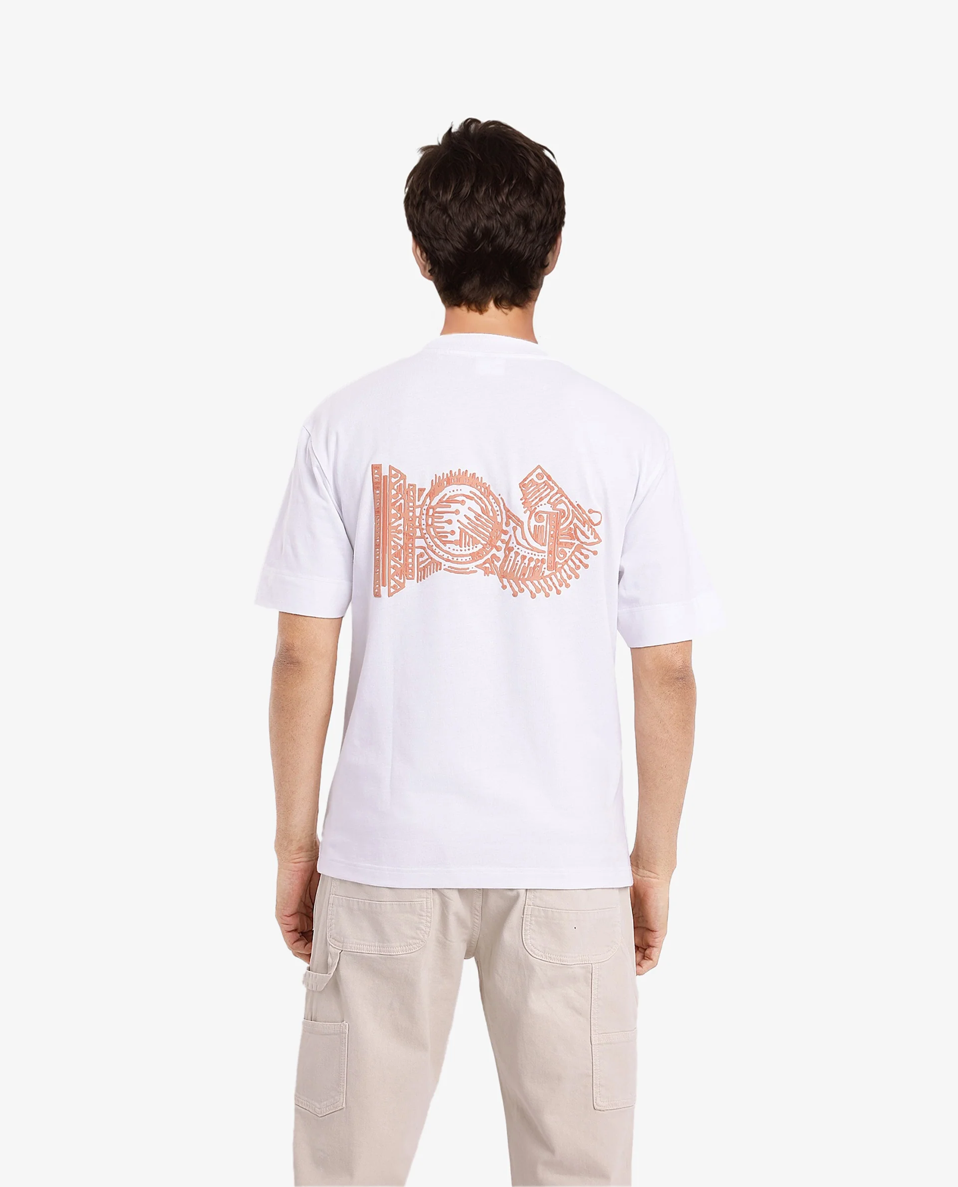 Rare Rabbit Men's Ight White Cotton Graphic Print Oversized Fit Half Sleeve Crew Neck T-Shirt - Image 6