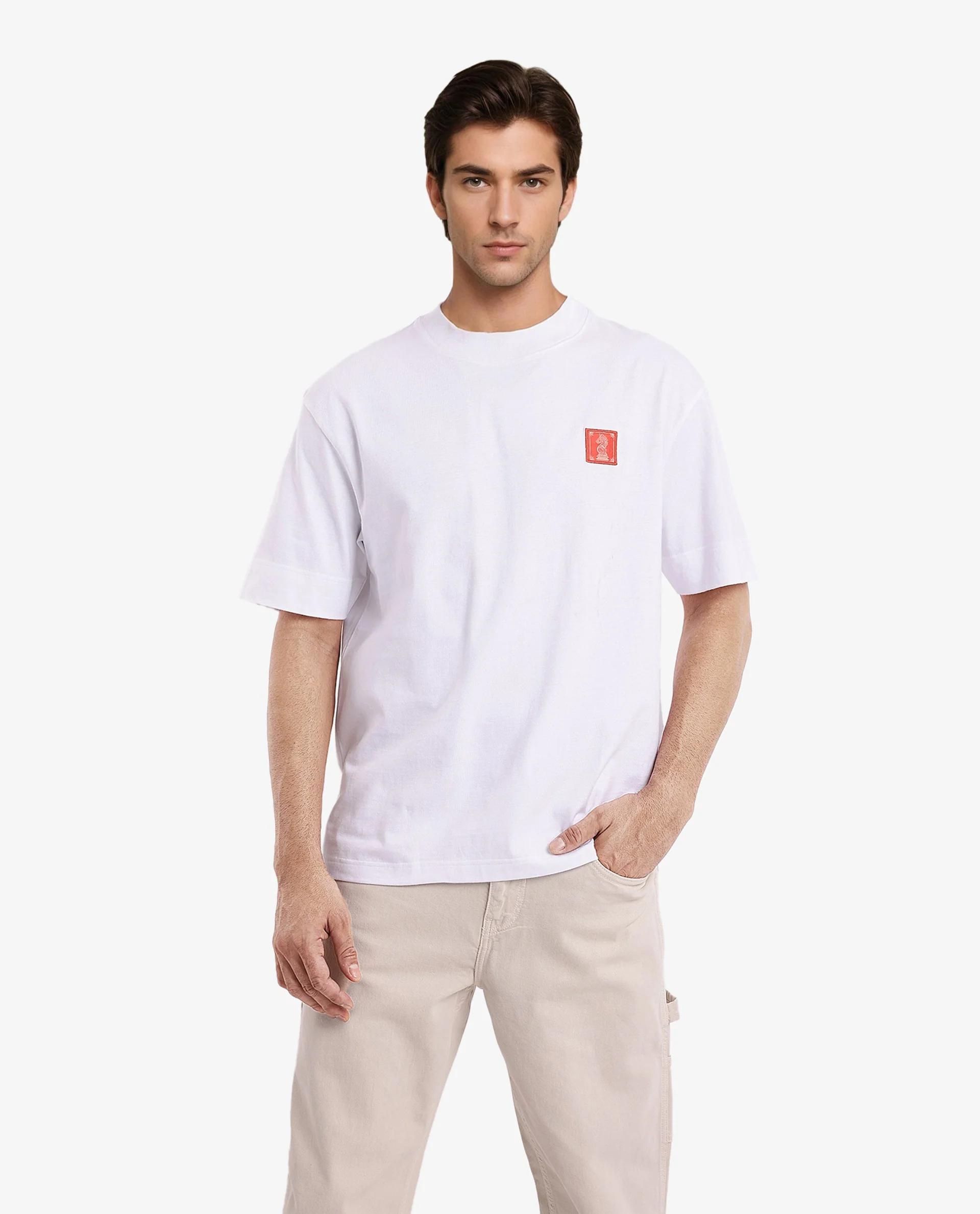 Rare Rabbit Men's Ight White Cotton Graphic Print Oversized Fit Half Sleeve Crew Neck T-Shirt - Image 7