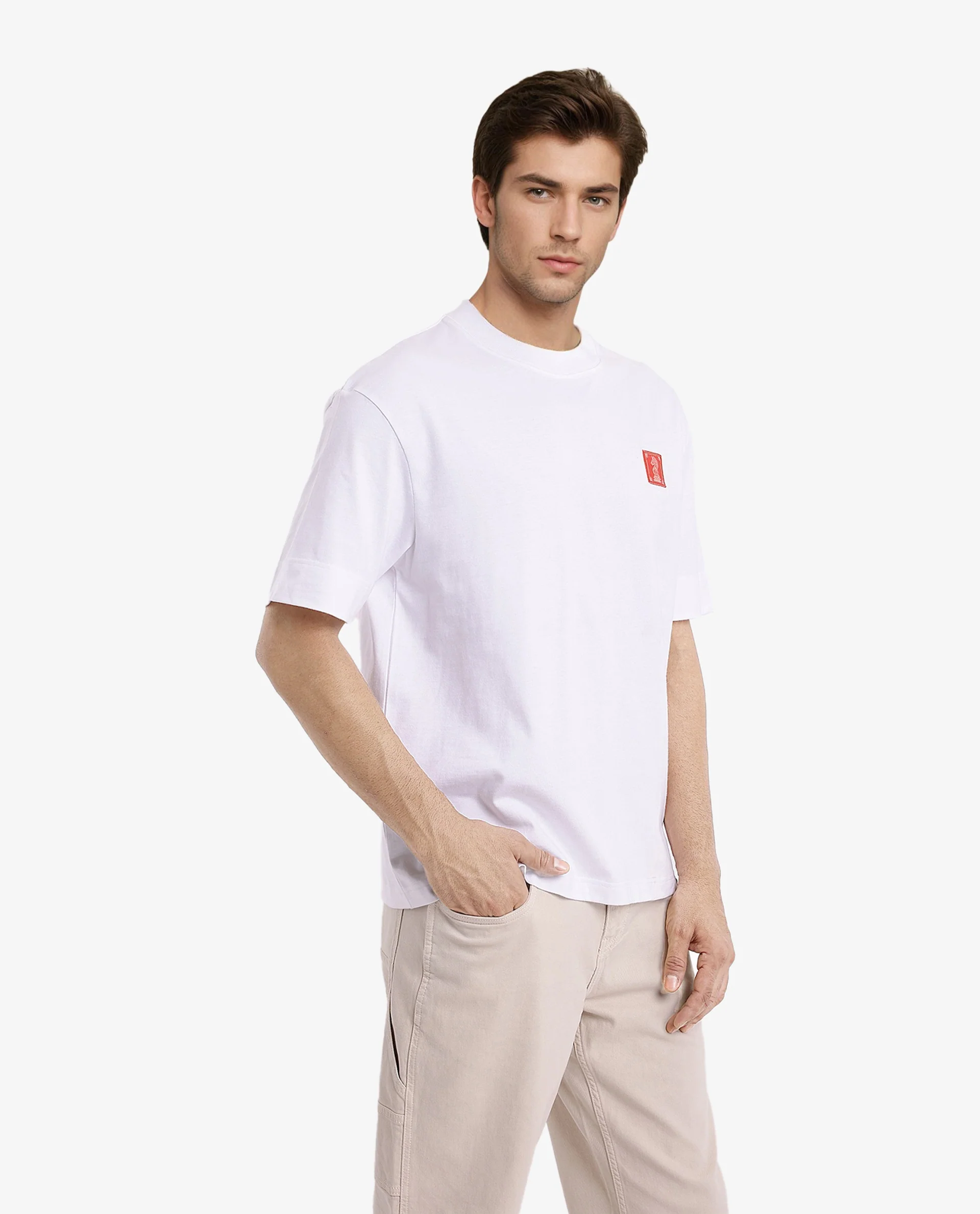 Rare Rabbit Men's Ight White Cotton Graphic Print Oversized Fit Half Sleeve Crew Neck T-Shirt - Image 8