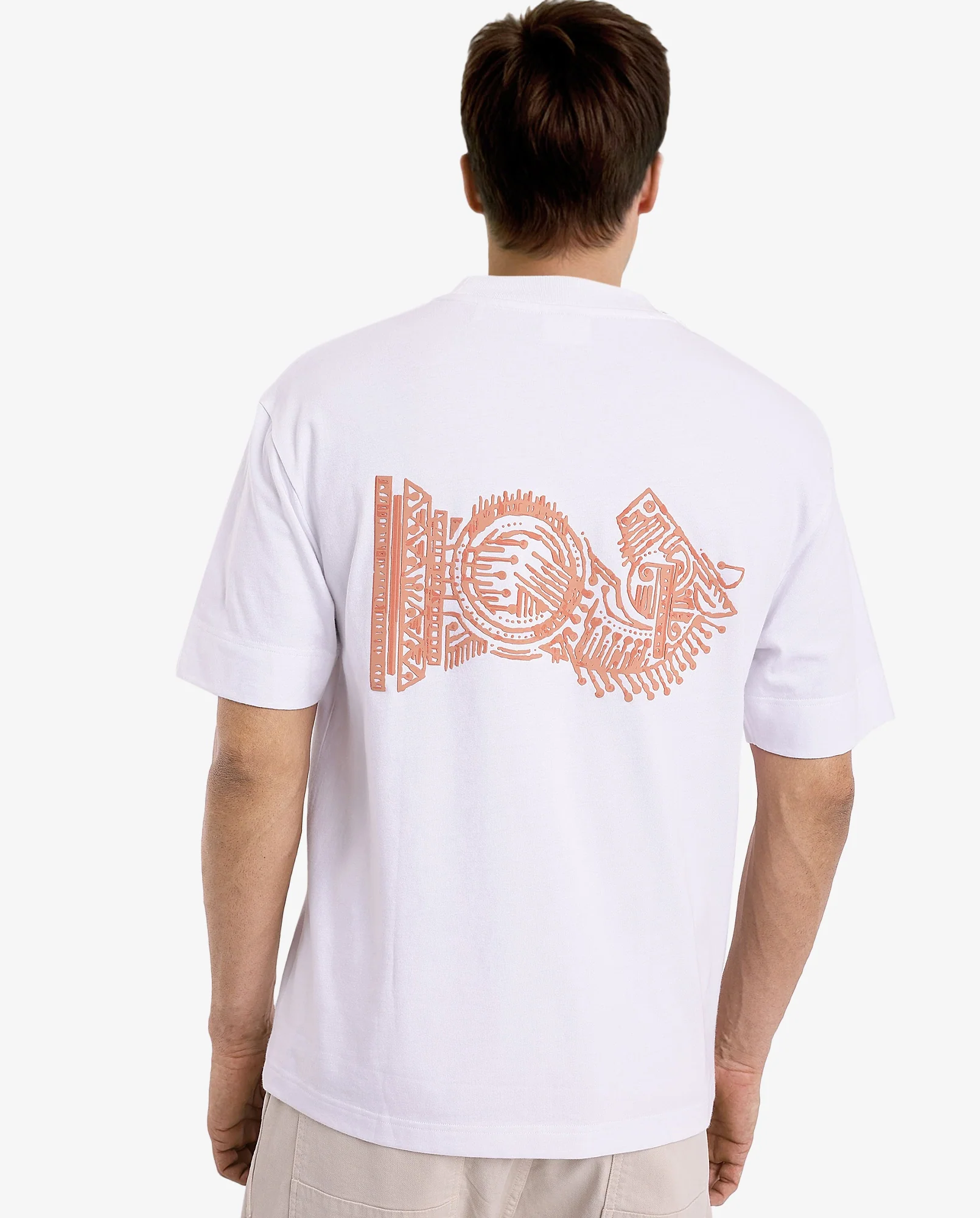 Rare Rabbit Men's Ight White Cotton Graphic Print Oversized Fit Half Sleeve Crew Neck T-Shirt - Image 9