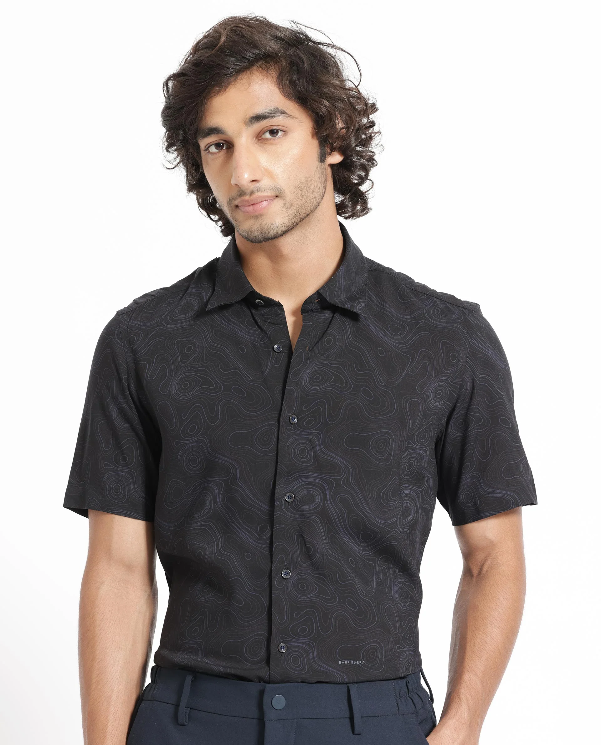 Rare Rabbit Men's Ignitee Ss Black Cotton Abstract Print Regular Fit Half Sleeve Collared Shirt - Image 4