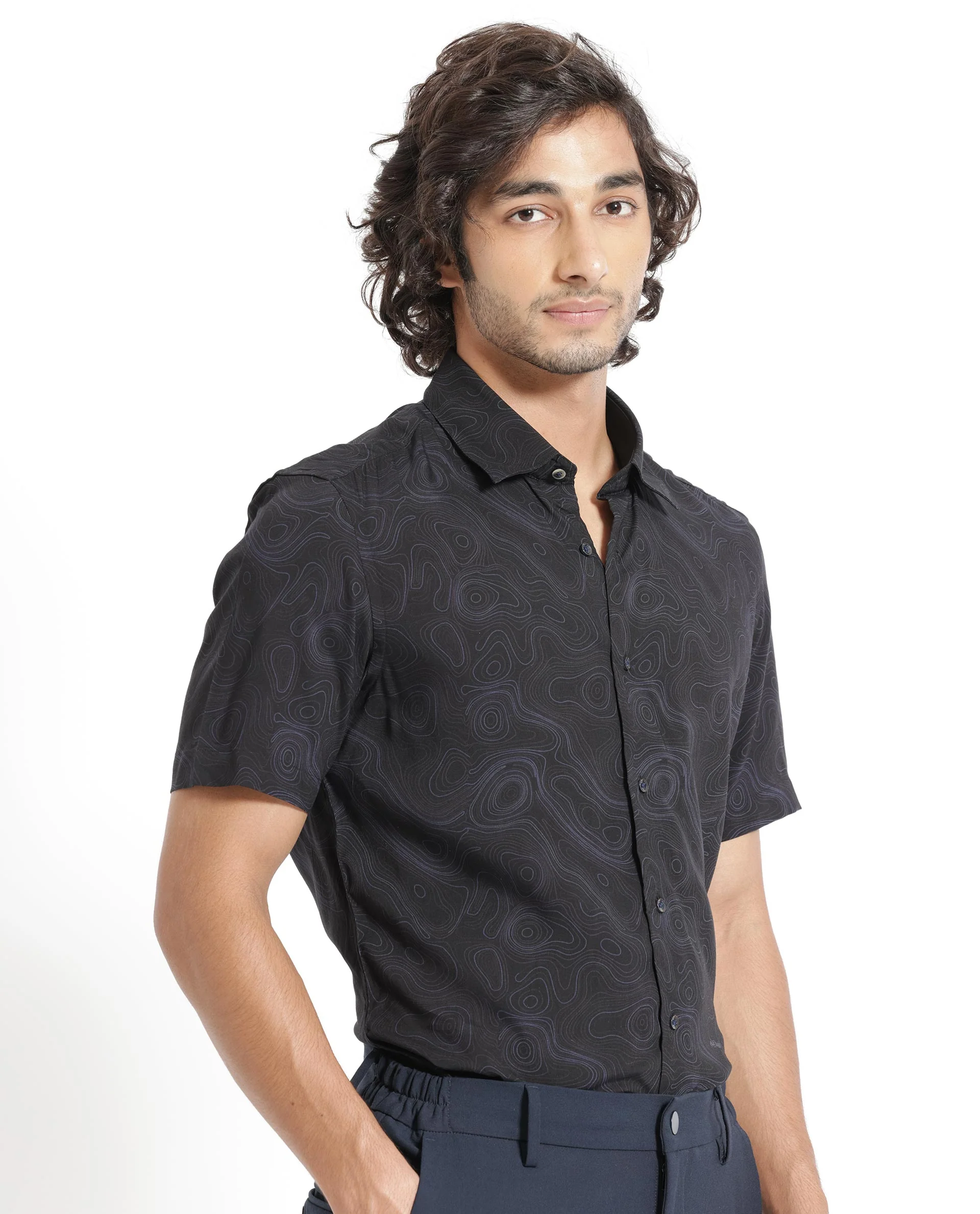 Rare Rabbit Men's Ignitee Ss Black Cotton Abstract Print Regular Fit Half Sleeve Collared Shirt - Image 5