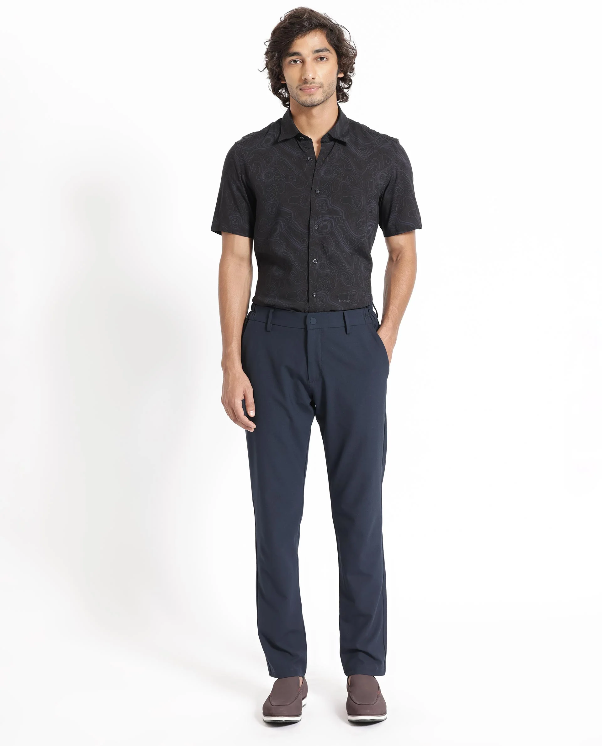 Rare Rabbit Men's Ignitee Ss Black Cotton Abstract Print Regular Fit Half Sleeve Collared Shirt - Image 6