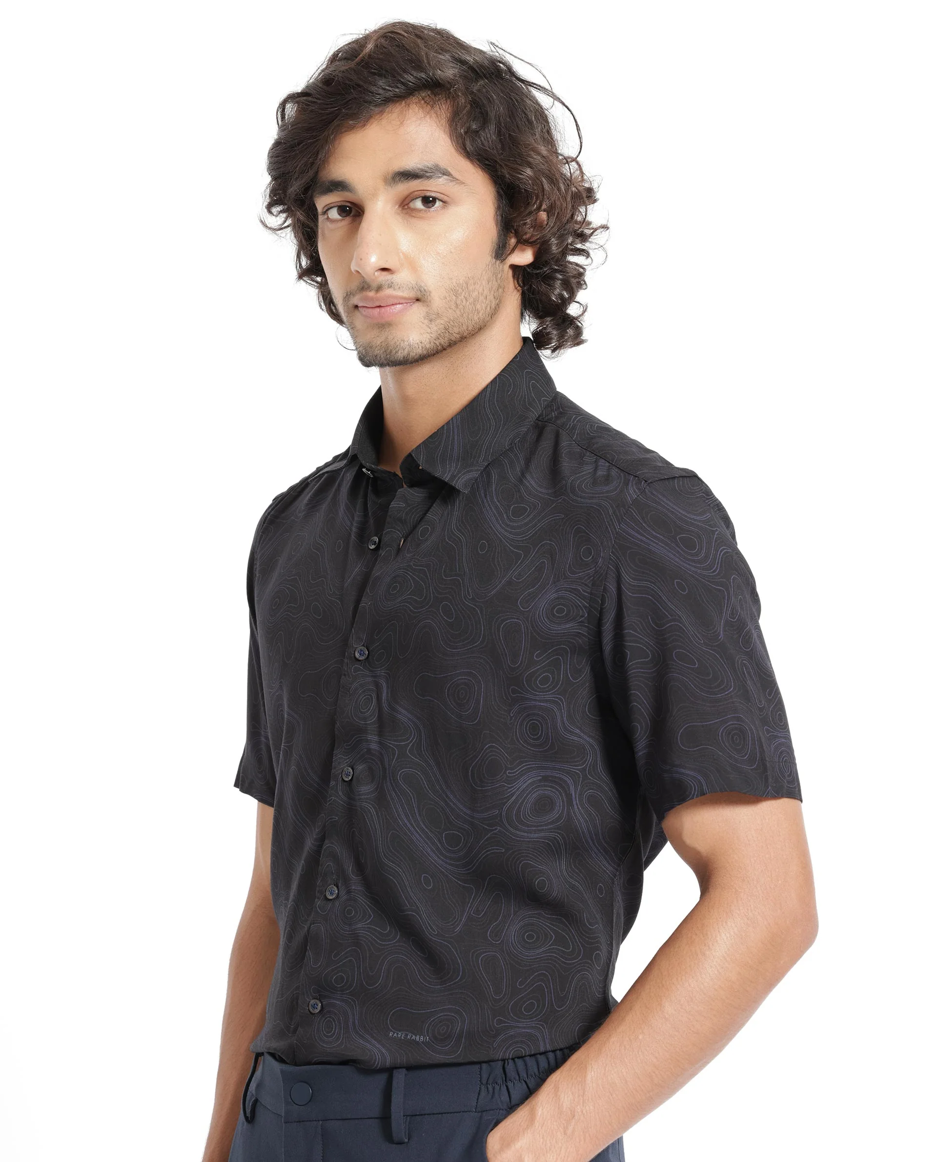 Rare Rabbit Men's Ignitee Ss Black Cotton Abstract Print Regular Fit Half Sleeve Collared Shirt - Image 7