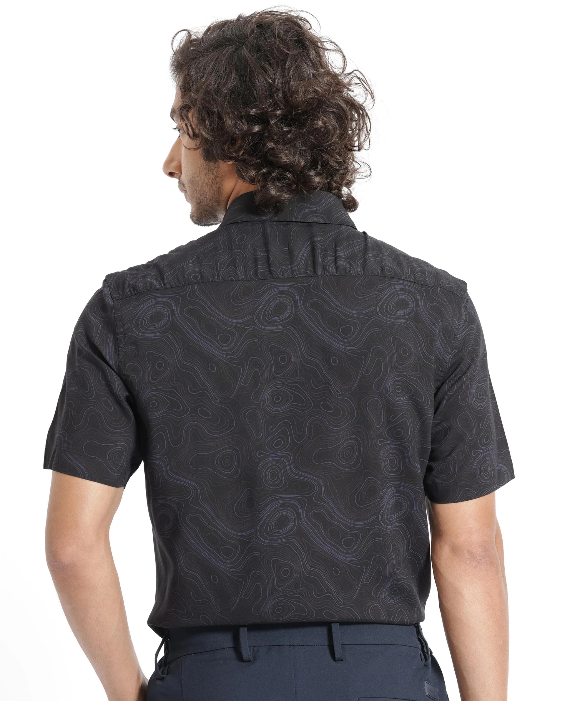 Rare Rabbit Men's Ignitee Ss Black Cotton Abstract Print Regular Fit Half Sleeve Collared Shirt - Image 8