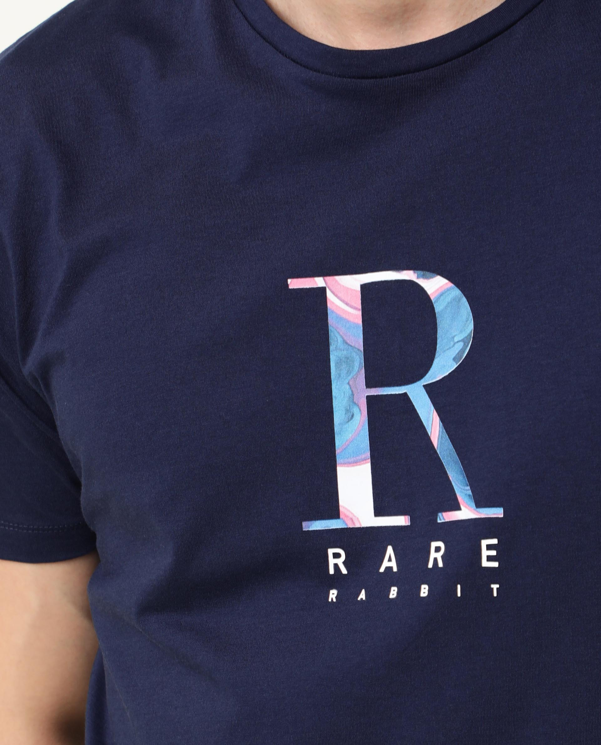 Rare Rabbit Men's Illum Blue Cotton Printed Slim Fit Half Sleeve Crew Neck T-Shirt - Image 2