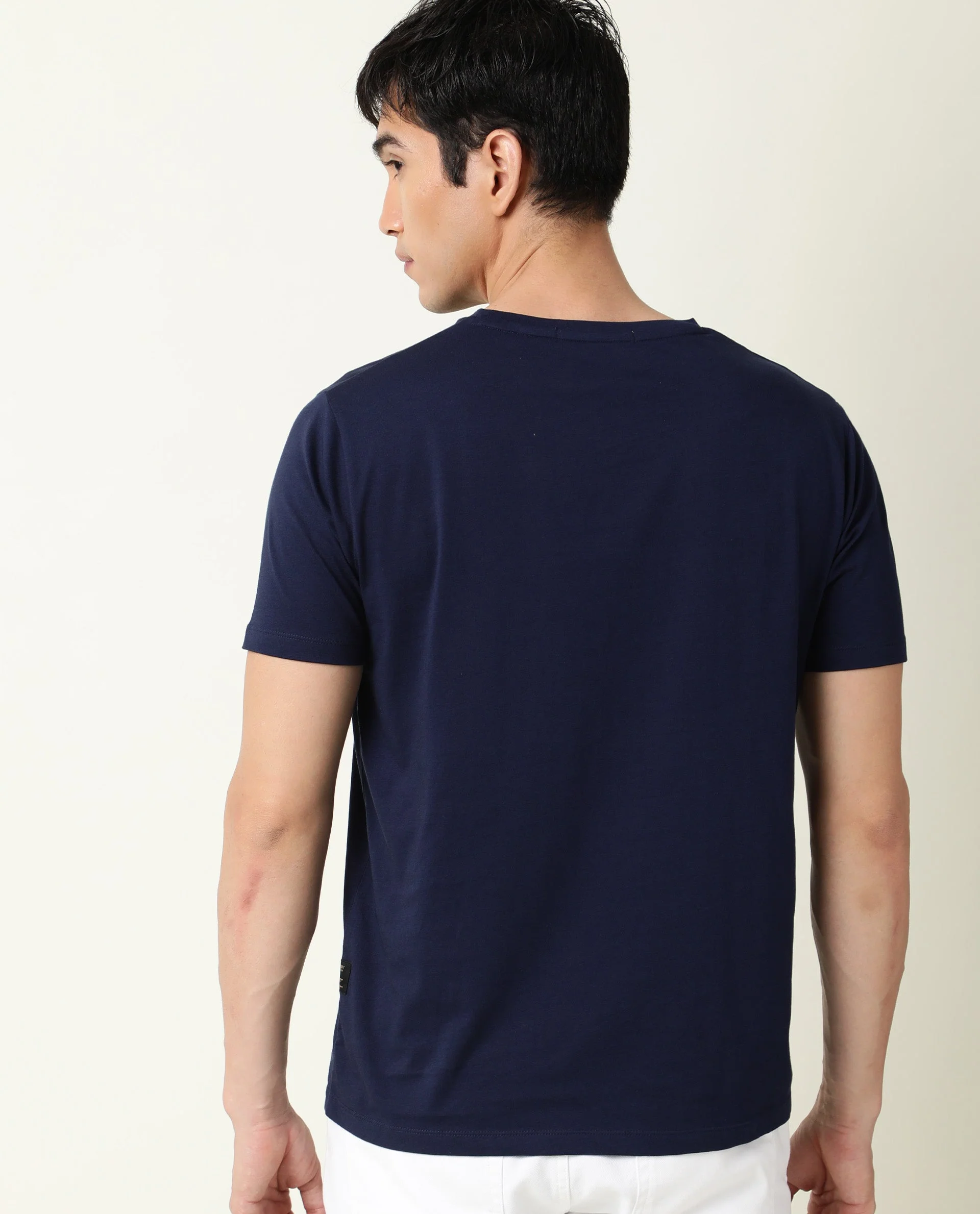 Rare Rabbit Men's Illum Blue Cotton Printed Slim Fit Half Sleeve Crew Neck T-Shirt - Image 4